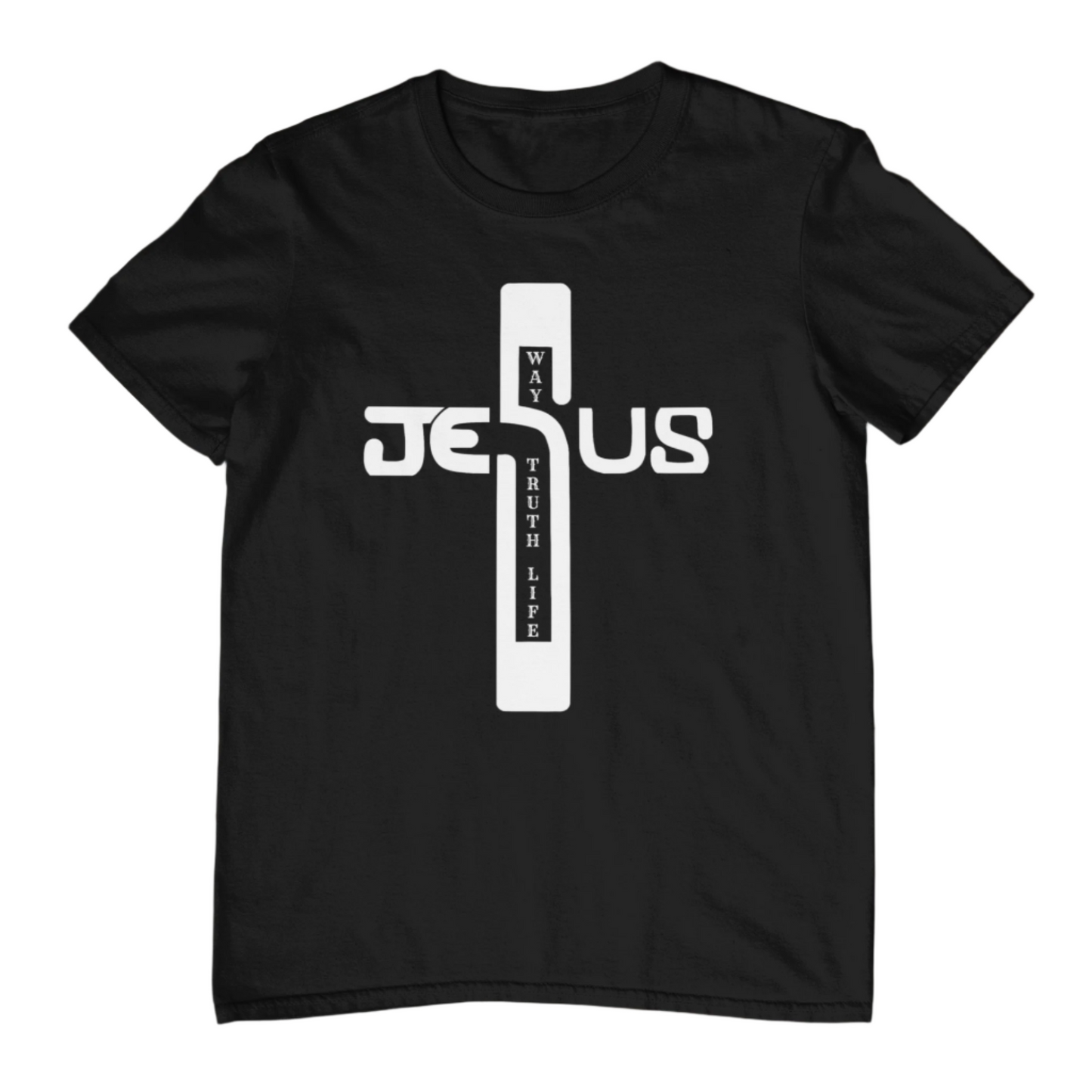 Faith-inspired-Jesus-calligraphy-cross shirt with-The Way-The-Truth-The Life