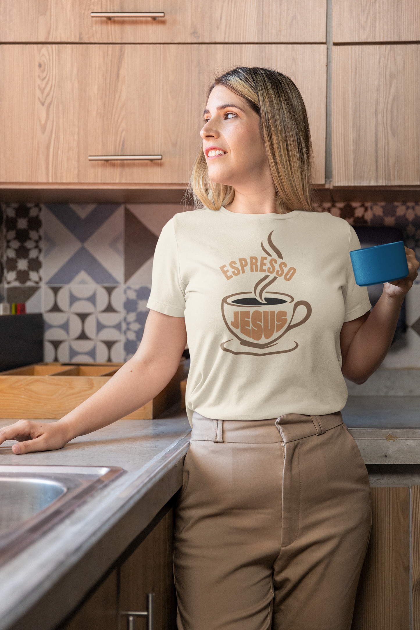 “Espresso Jesus” Coffee Cup Tee – Faith-Inspired Caffeine & Christ Shirt"
