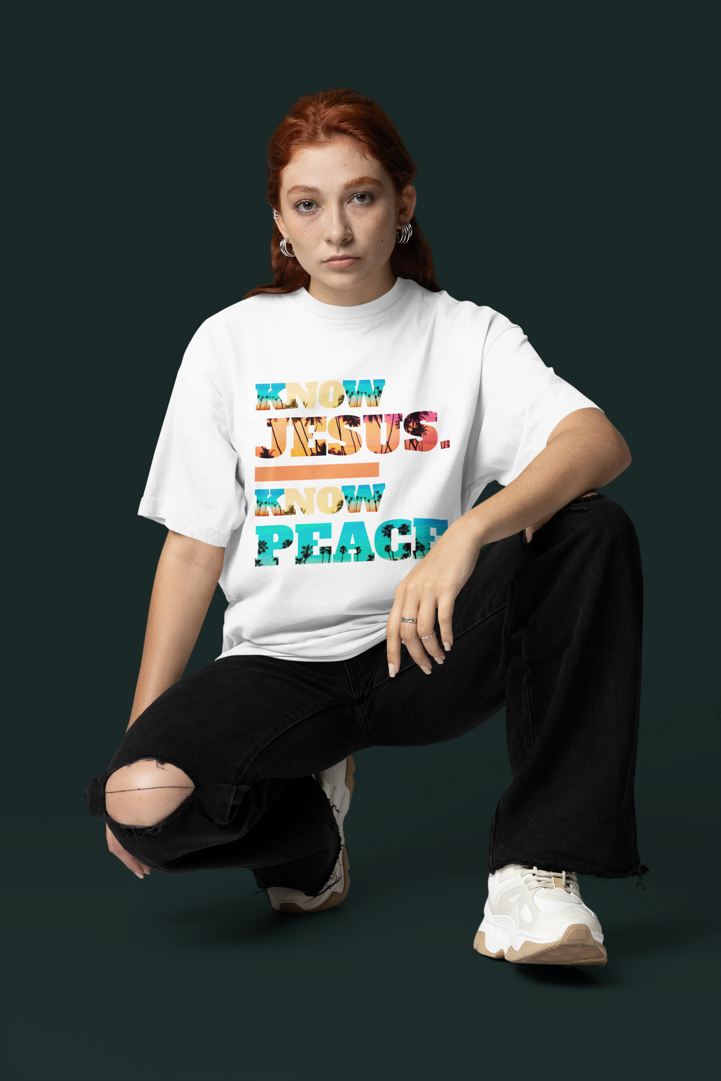 Know Jesus Know Peace T-Shirt β Bold Yellow No + Retro Sunset Design