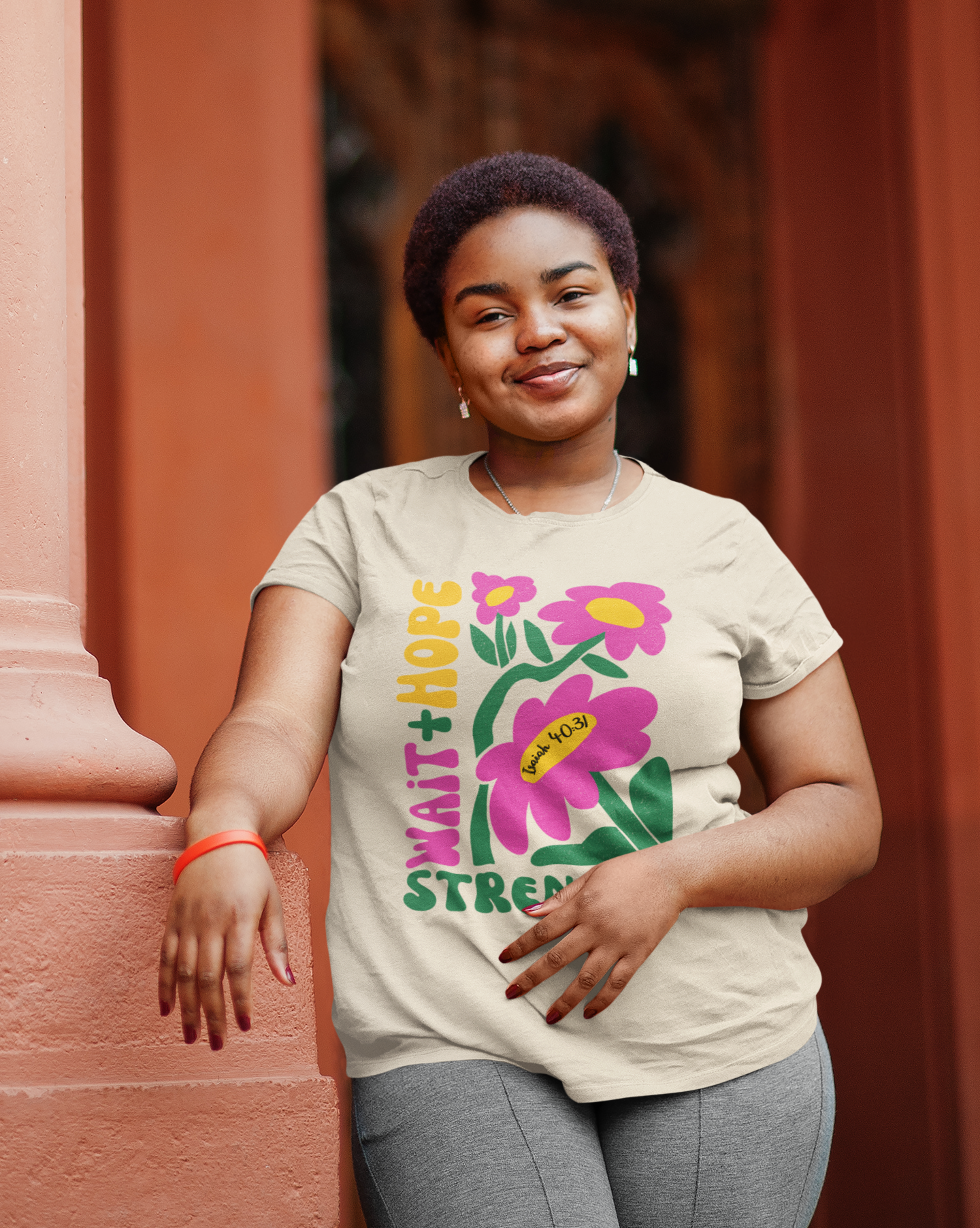 Floral Isaiah 40:31 Christian T-Shirt – Wait + Hope = Strength
