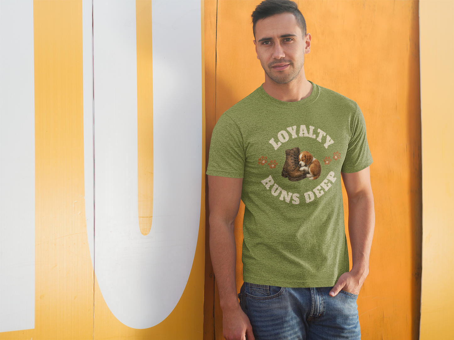 “Loyalty Runs Deep” Tee – Faith-Inspired Dog & Shoe Design