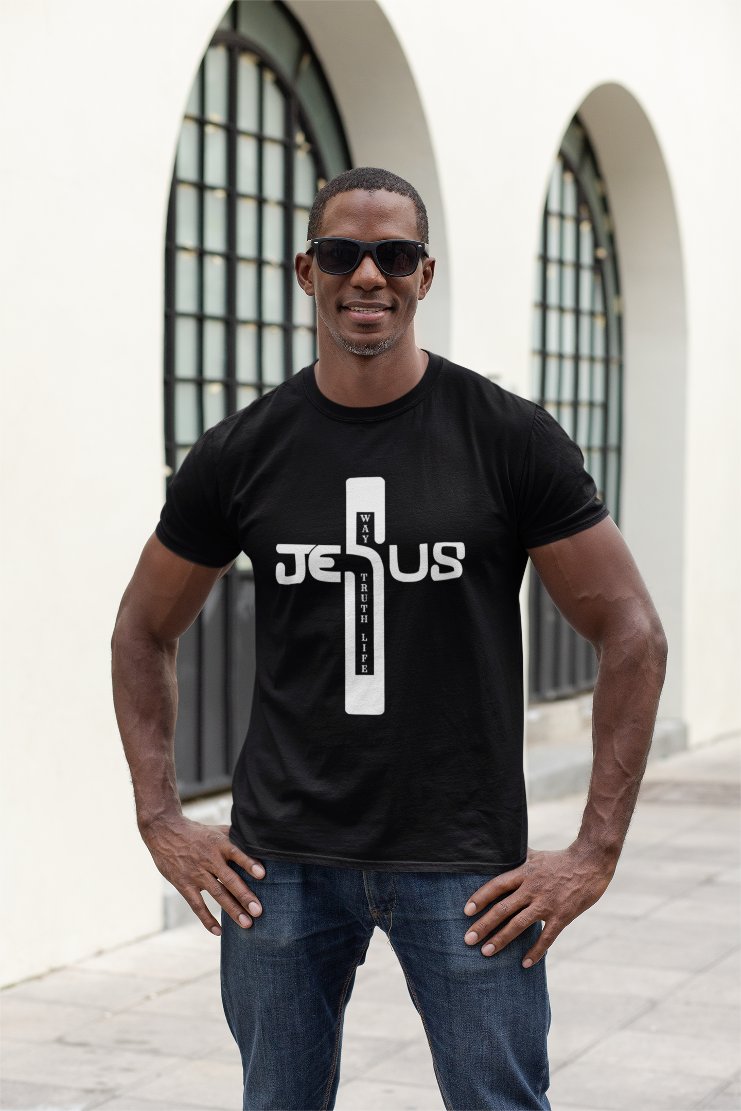 Faith-inspired-Jesus-cross shirt -with-The Way-The Truth-The Life-layered-within