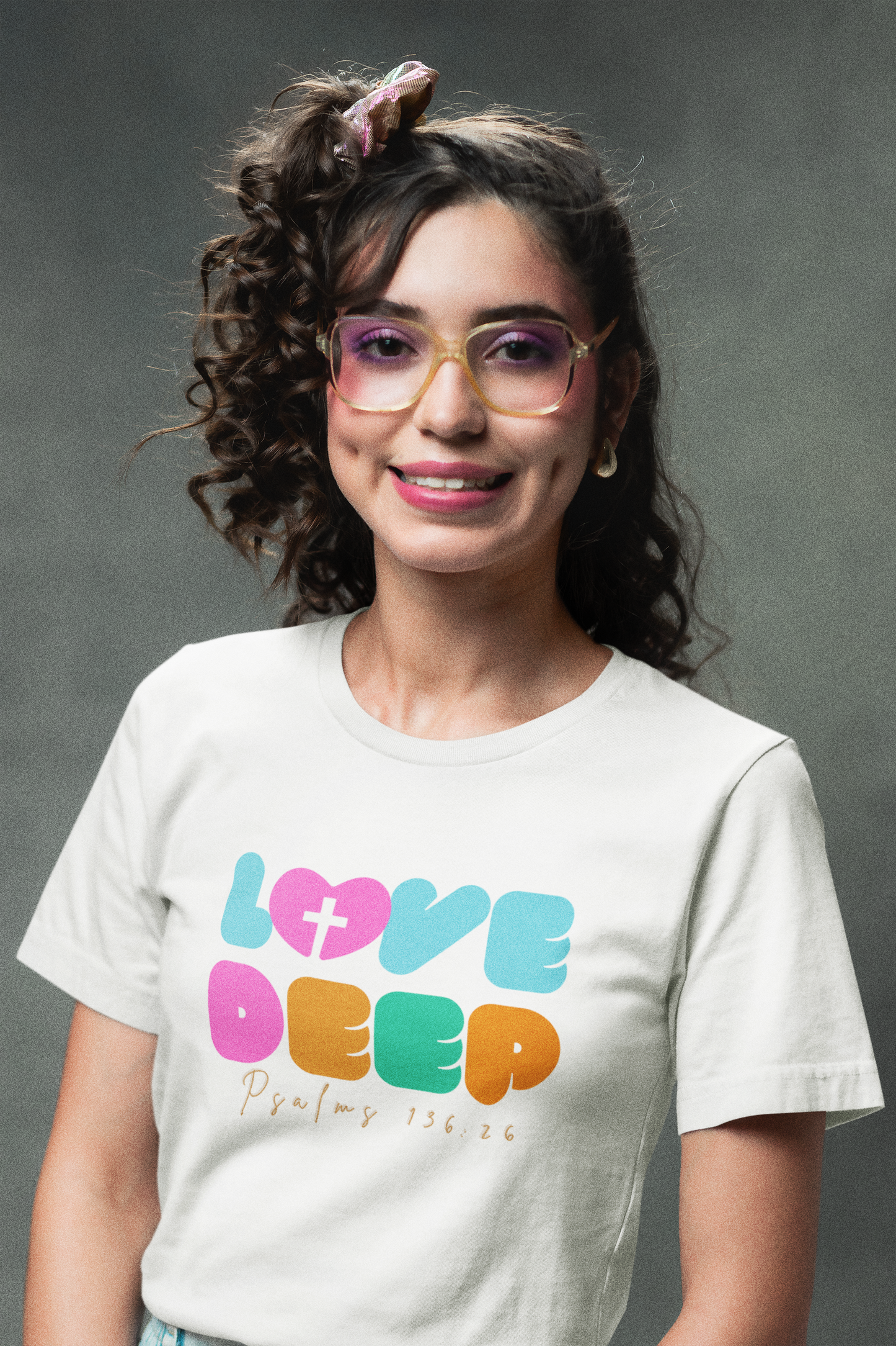 Faith-Inspired “Love Deep” Tee – Heart-Cross Symbol with Psalm 136:26
