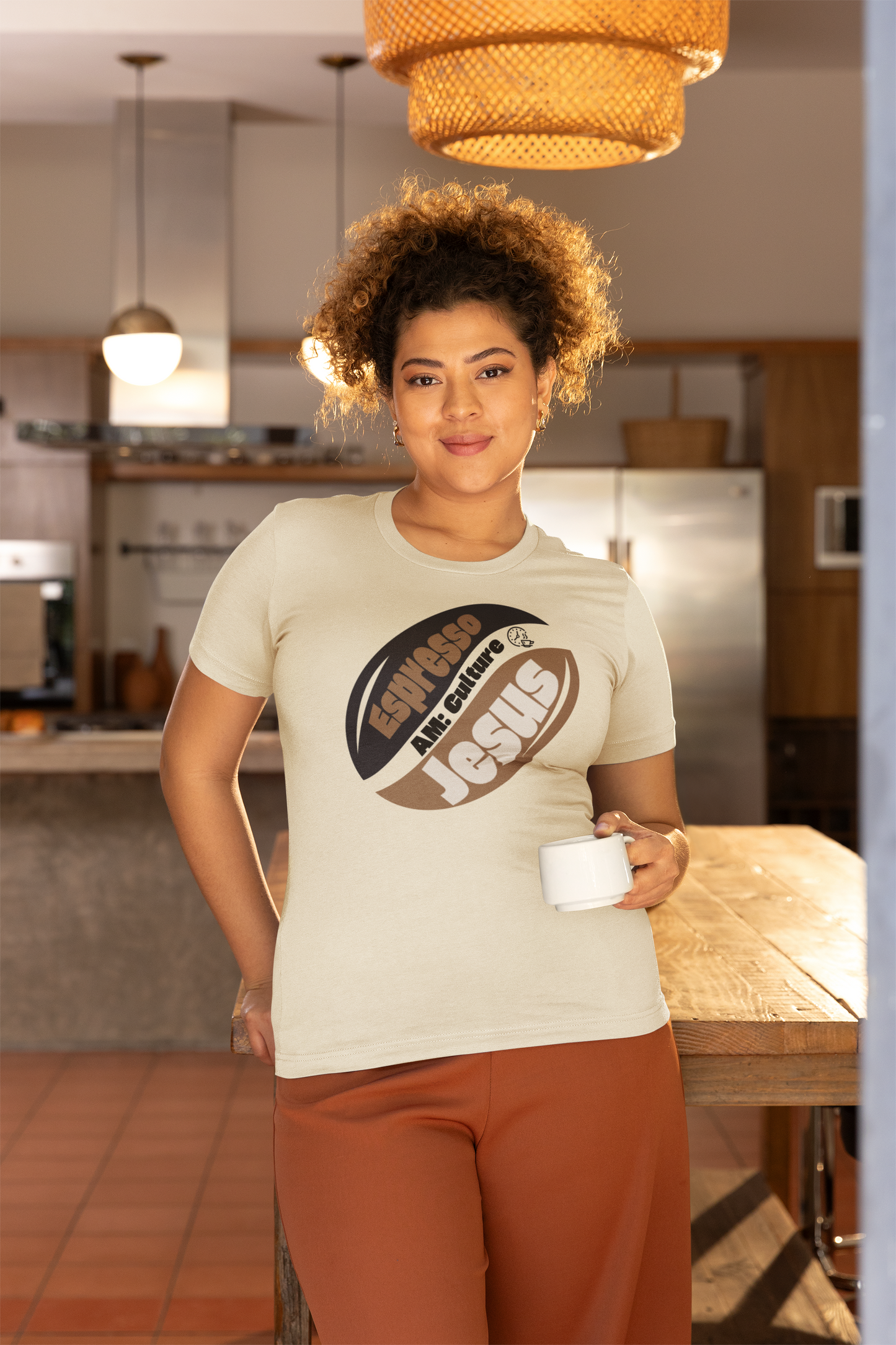 “Espresso Jesus” Coffee Bean Tee – Faith-Inspired A:M Culture Morning Shirt