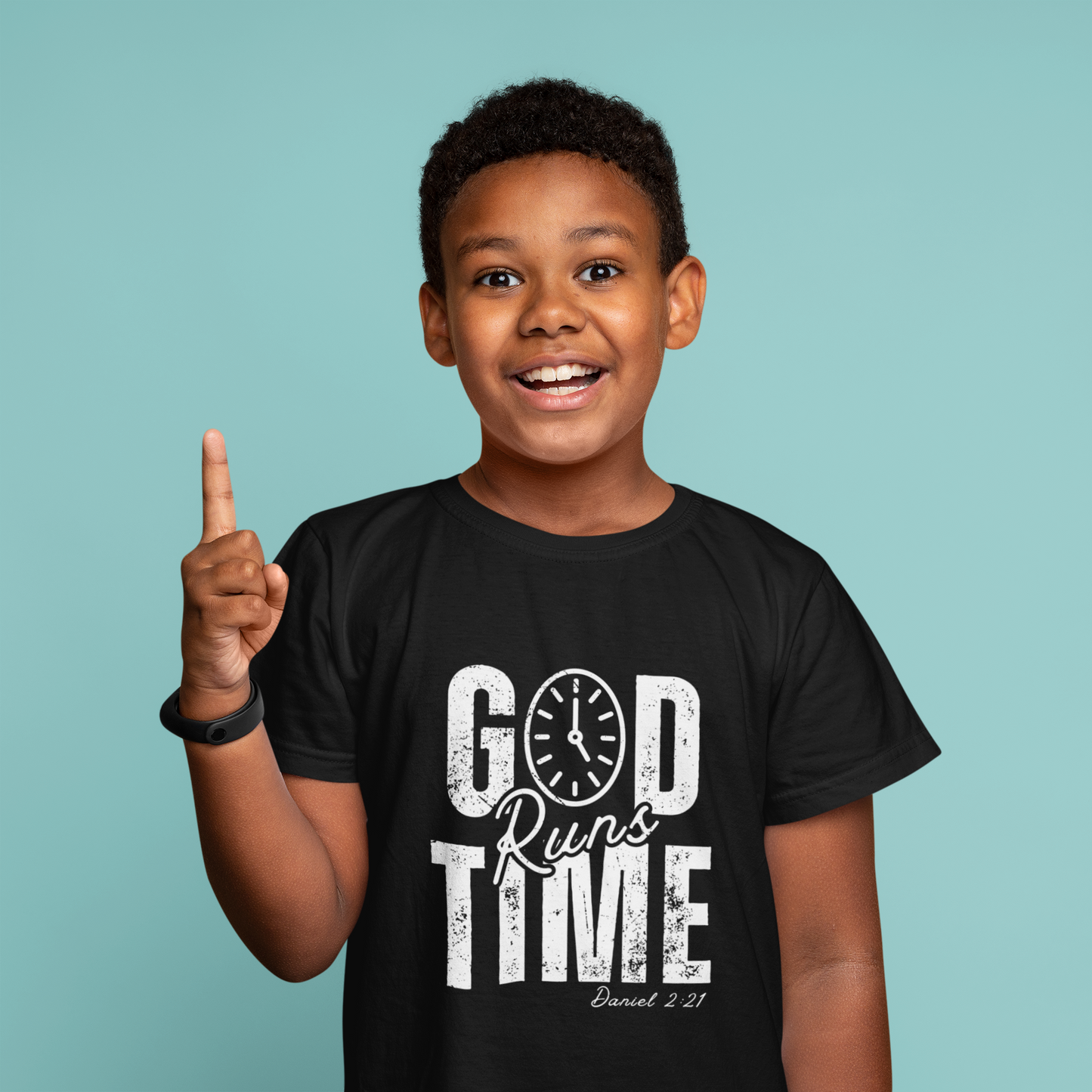 God Runs Time Clock Tee – Faith-Inspired Christian Apparel Kenya