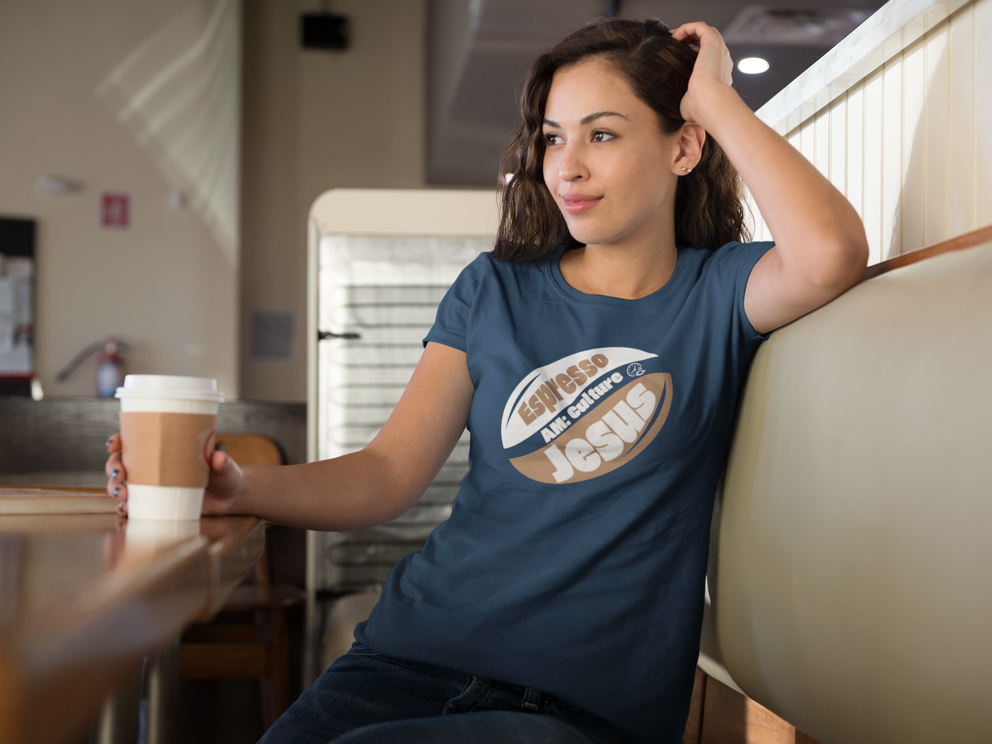 “Espresso Jesus” Coffee Bean Tee – Faith-Inspired A:M Culture Morning Shirt