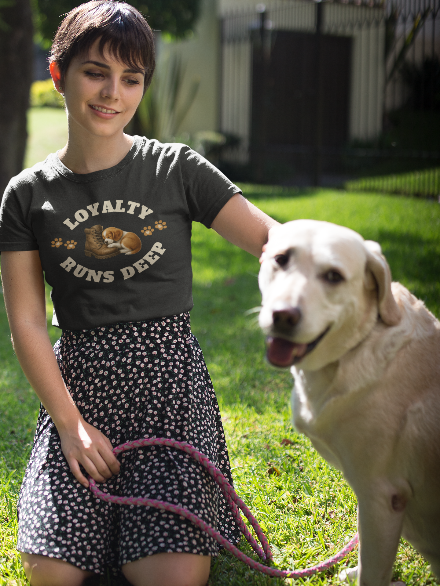 “Loyalty Runs Deep” Tee – Faith-Inspired Dog & Shoe Design