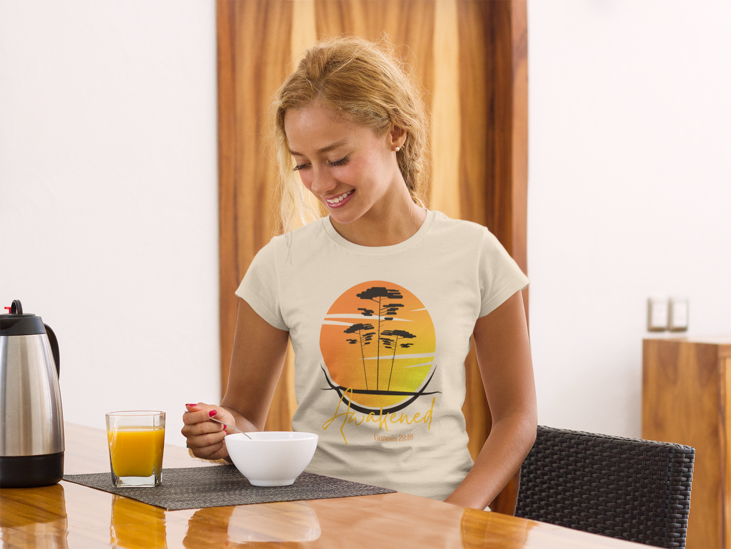Faith-Inspired “Awakened” Retro Sunset Tee – Genesis 28 Encounter Design