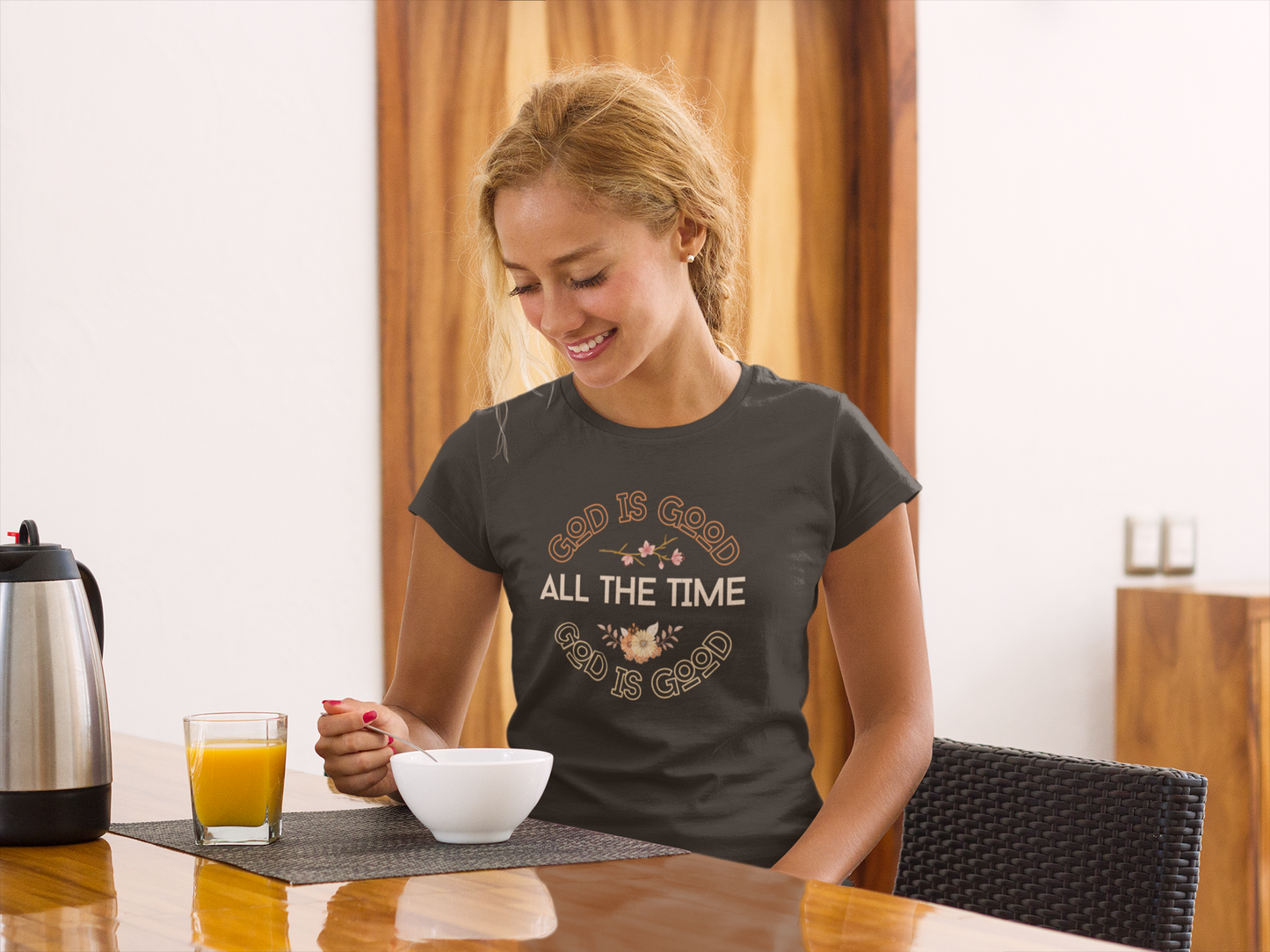 Faith-Inspired “God Is Good All the Time” Floral Tee – Christian Encouragement Shirt