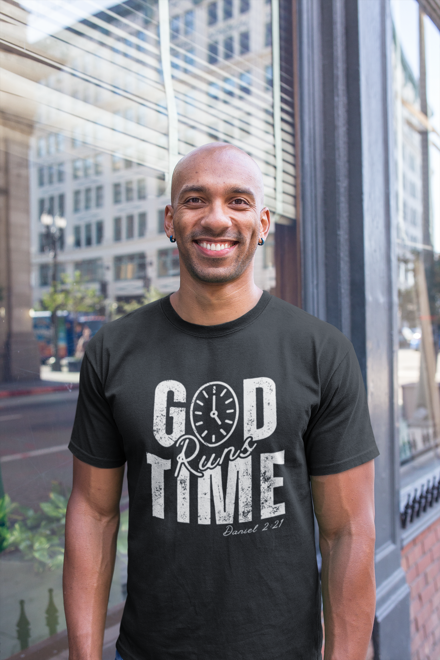 God Runs Time Clock Tee – Faith-Inspired Christian Apparel Kenya