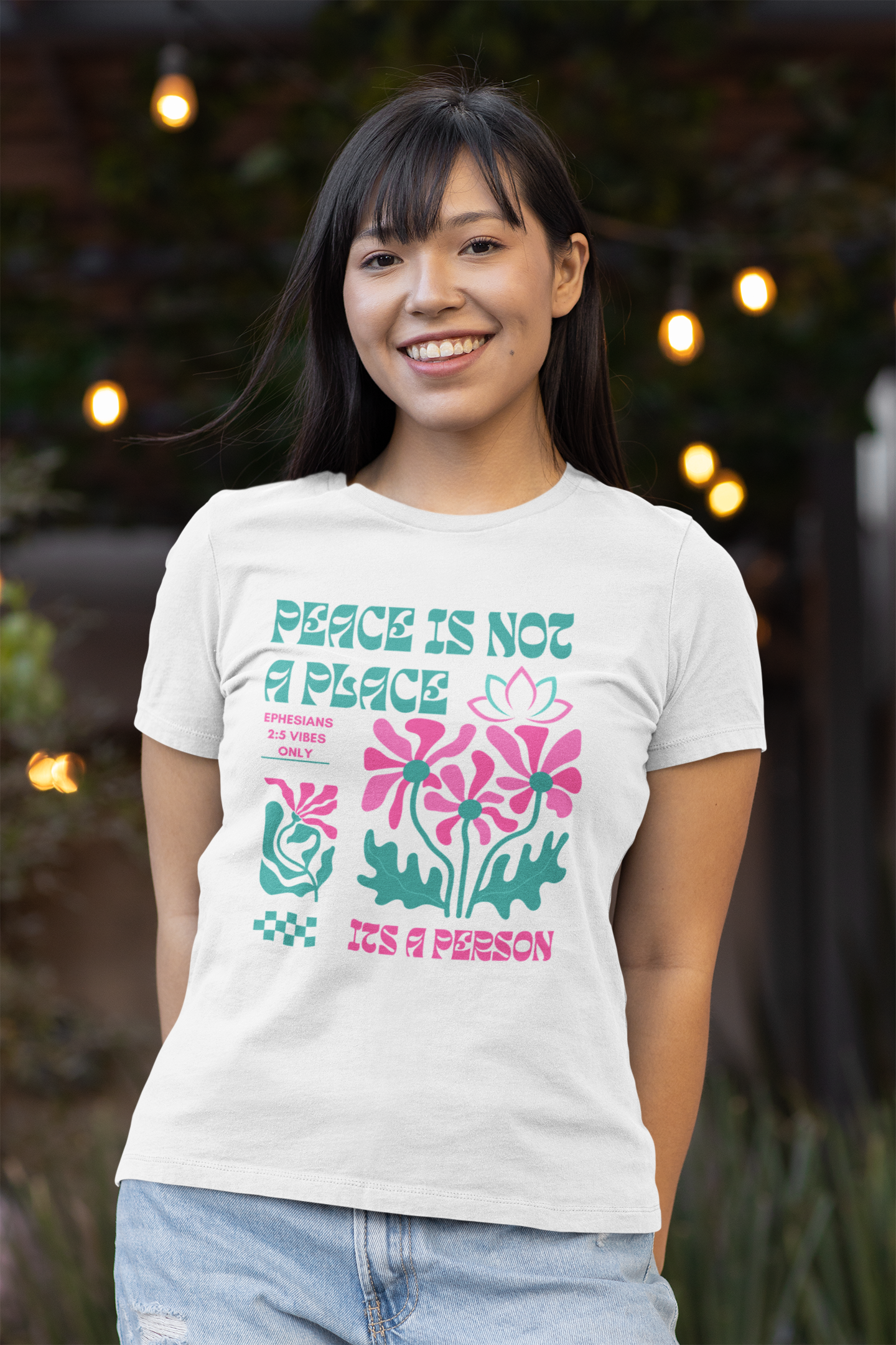 Peace is a Person T-Shirt – Floral Ephesians 2:5 Christian Tee