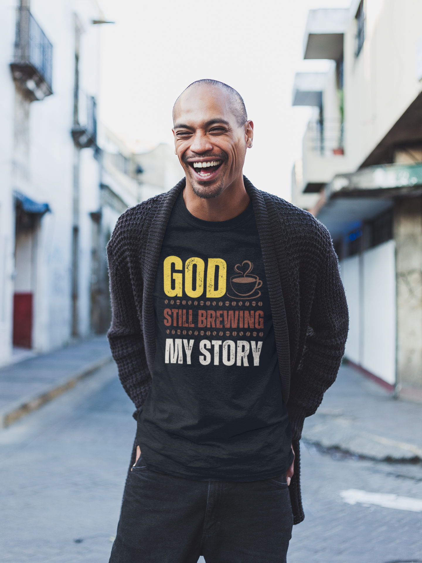 God Still Brewing My Story Tee – Faith-Inspired Coffee Theme