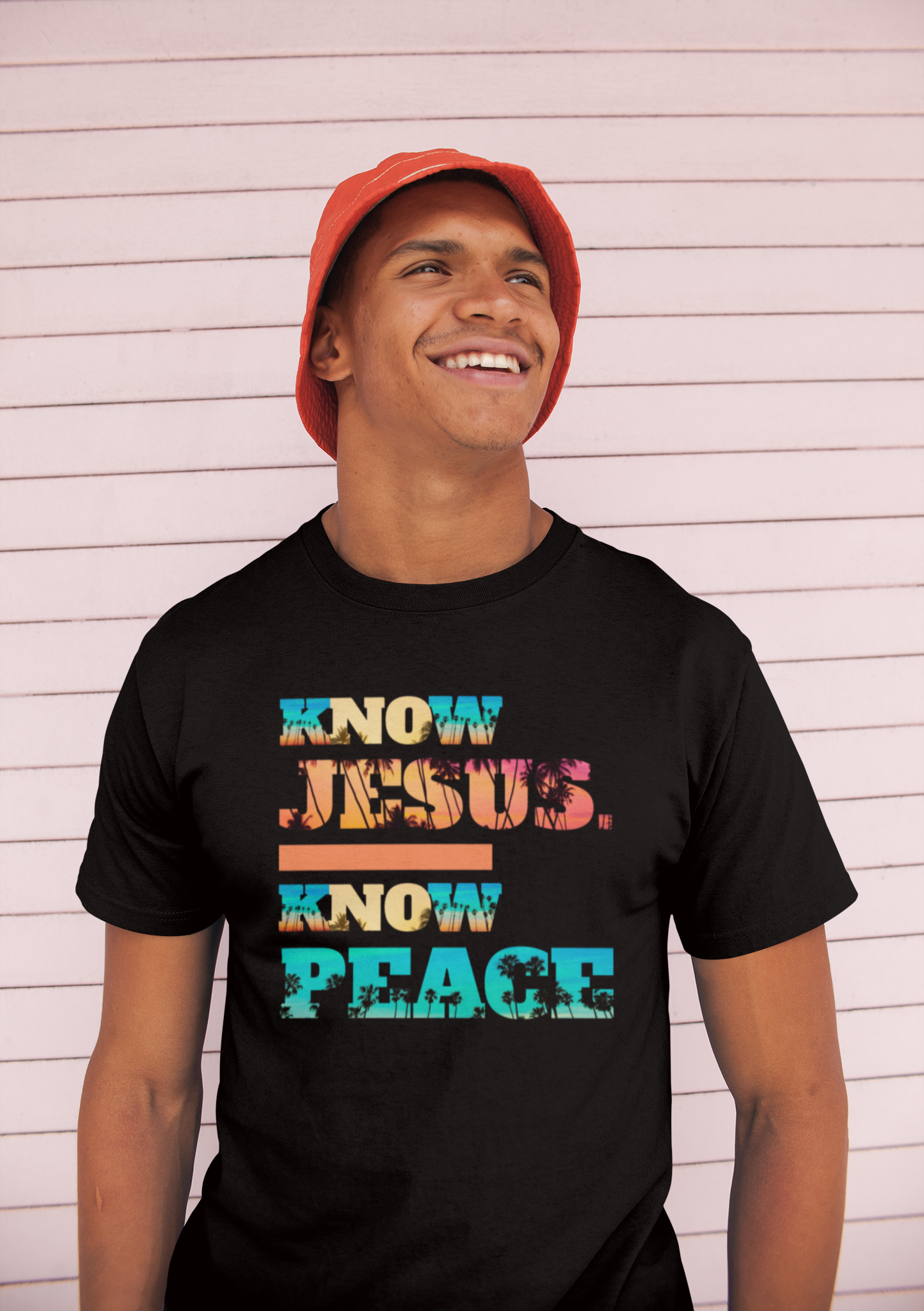 Know Jesus Know Peace T-Shirt – Bold Yellow No + Retro Sunset Design