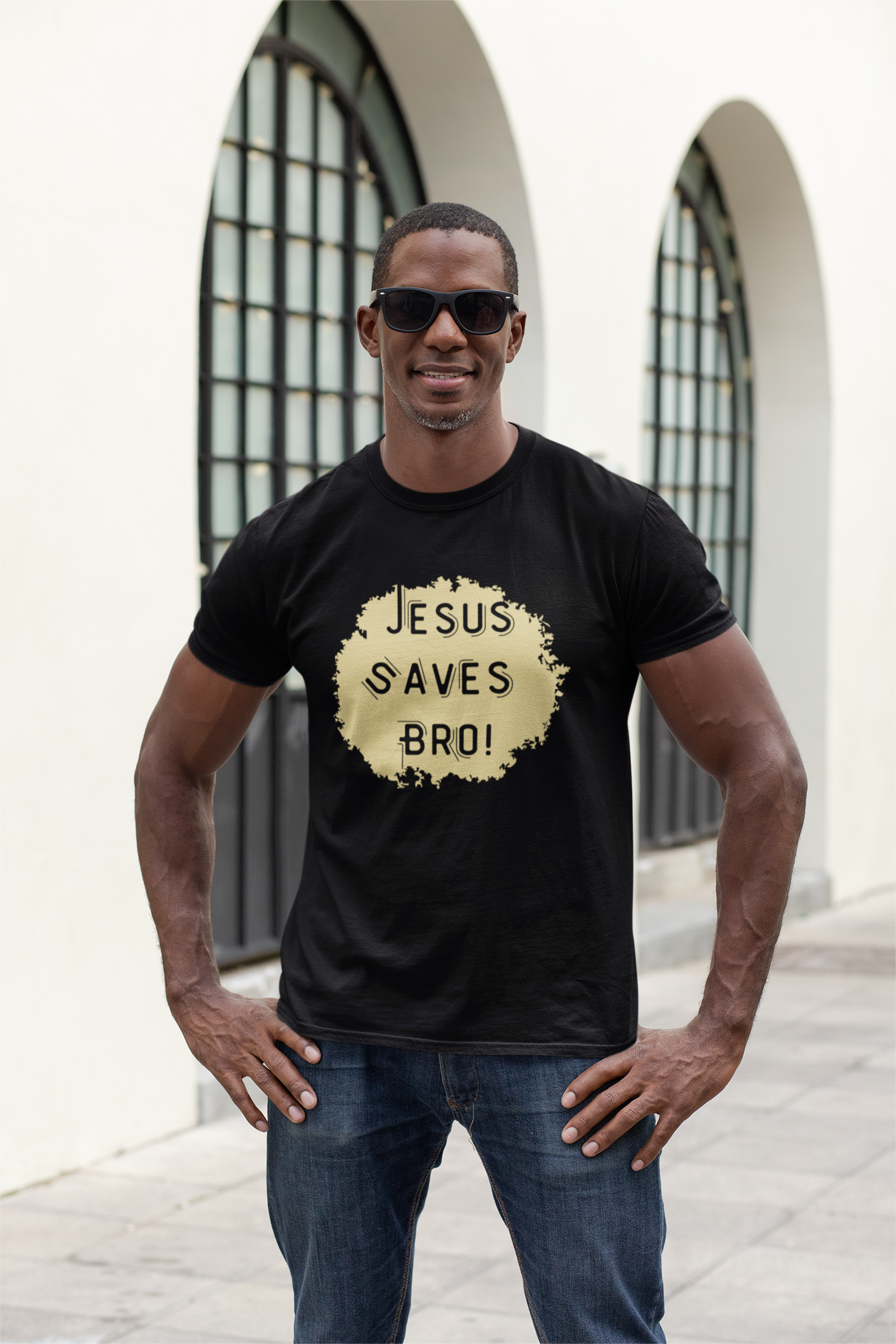 Faith-Inspired “Jesus Saves, Bro” Distressed Tee