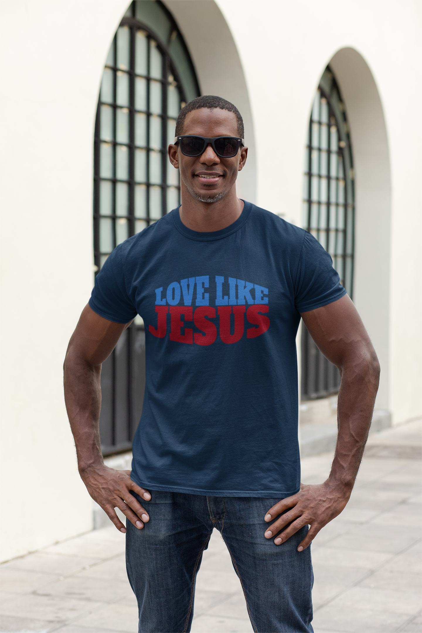 Faith-Inspired “Love Like Jesus” Curved Typography Tee – Gentle Bold Design