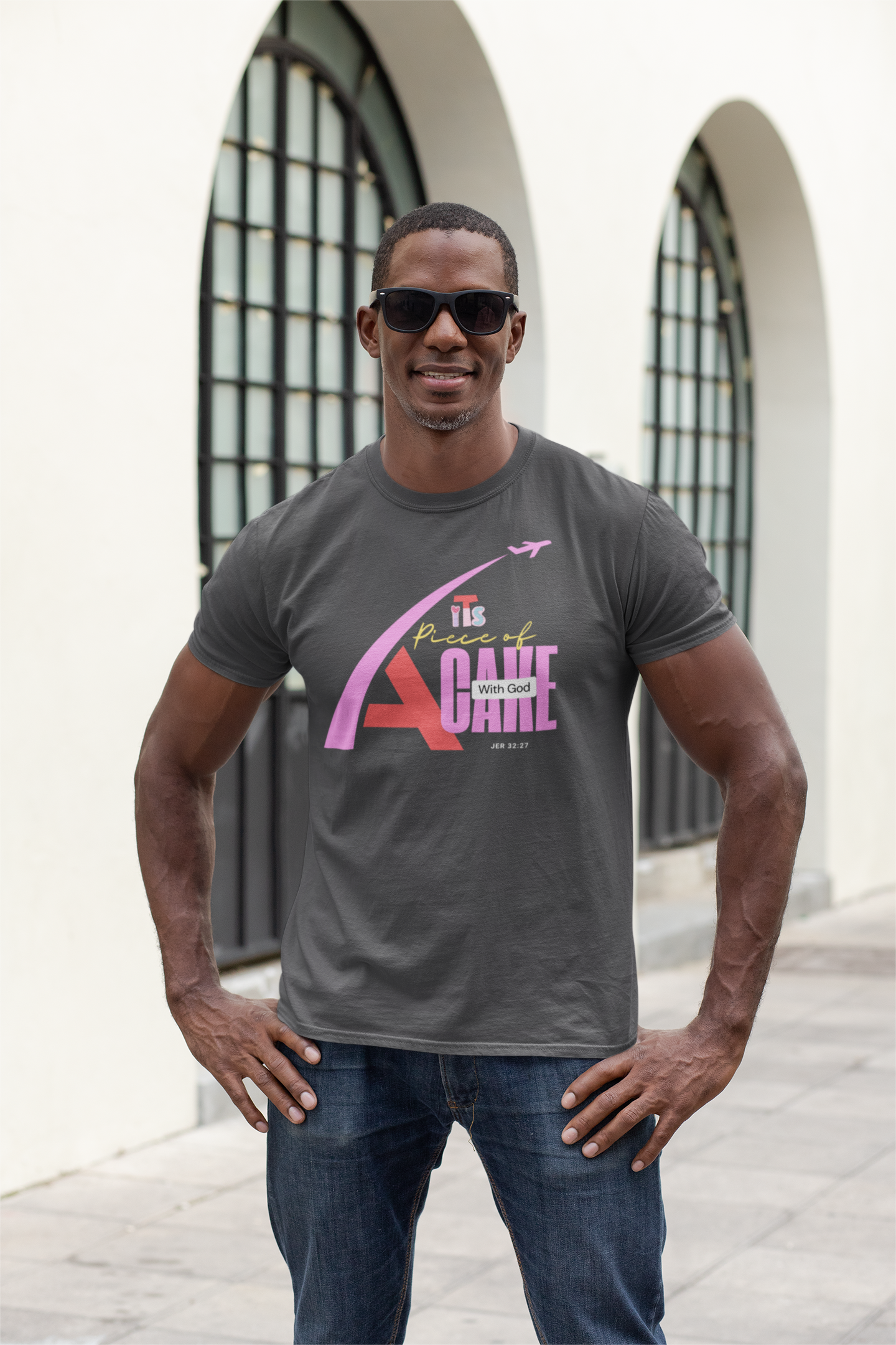 Faith-Inspired “It’s a Piece of Cake with God” Tee – Jeremiah 32:27 Bible Verse Shirt