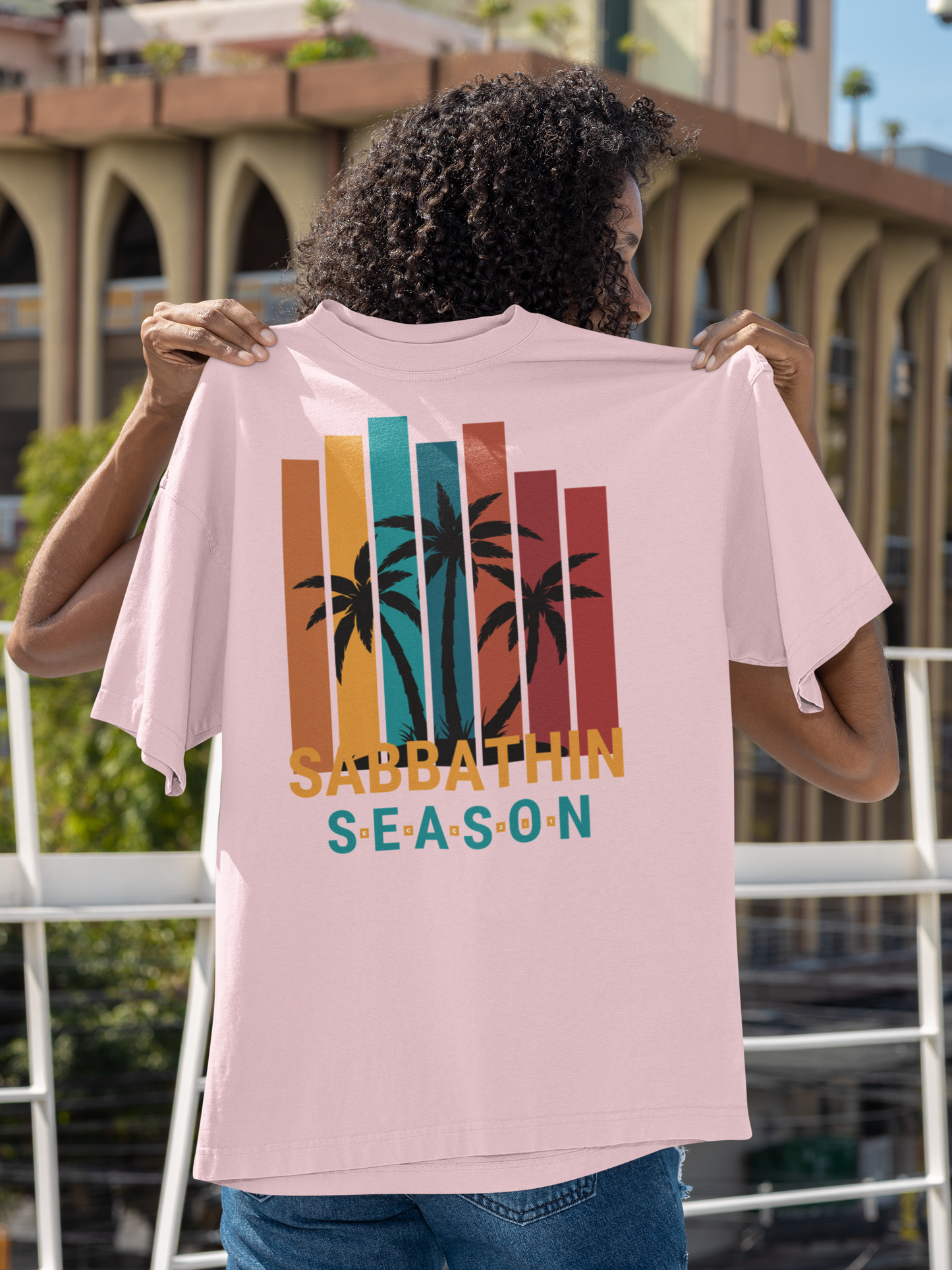 Sabbathin’ Retro Sunset T-Shirt – Faith-Inspired Palm Tree Tee