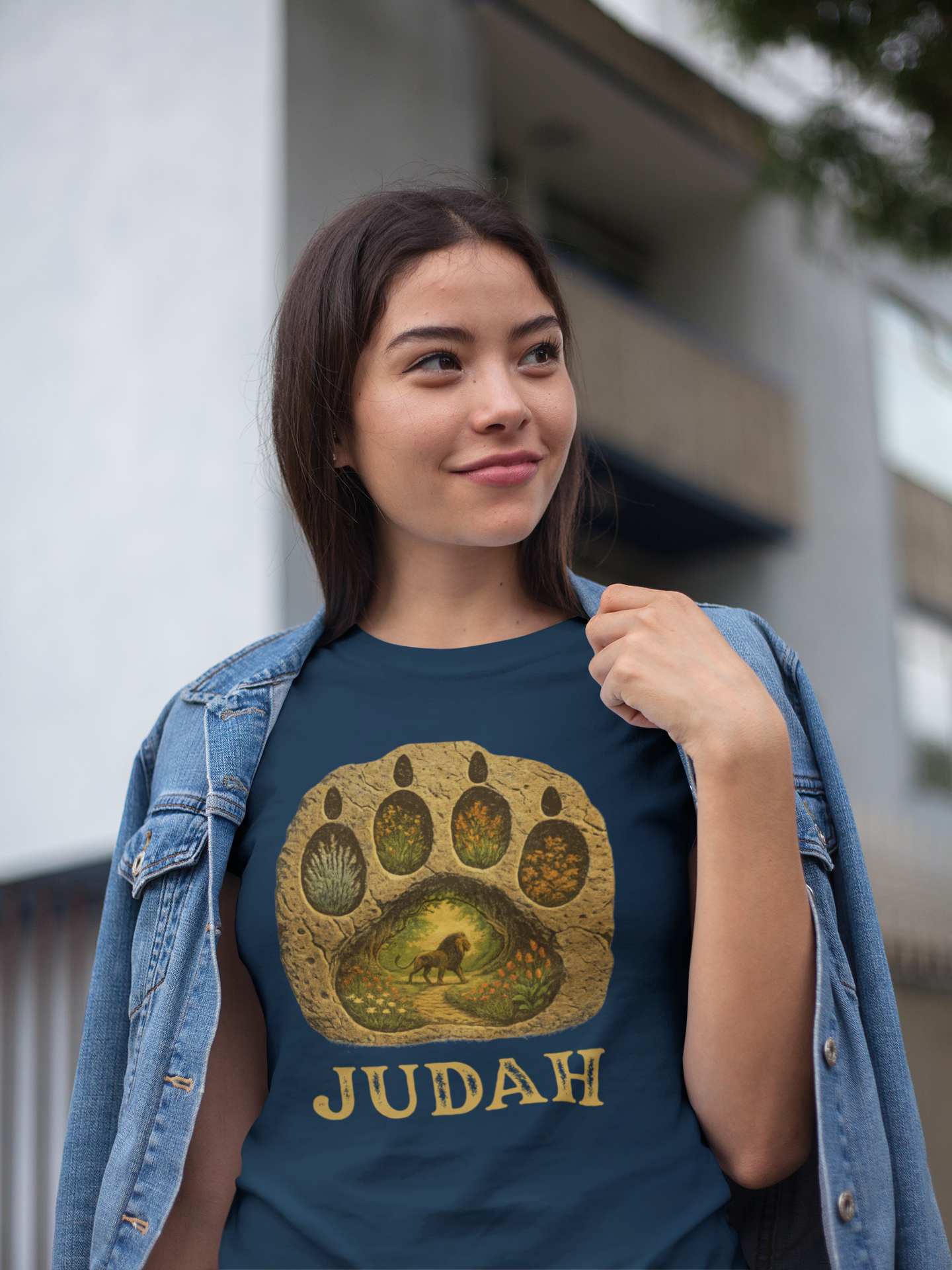 Faith-Inspired “Majestic Footprint” Tee – Lion Print Filled with Nature Imagery