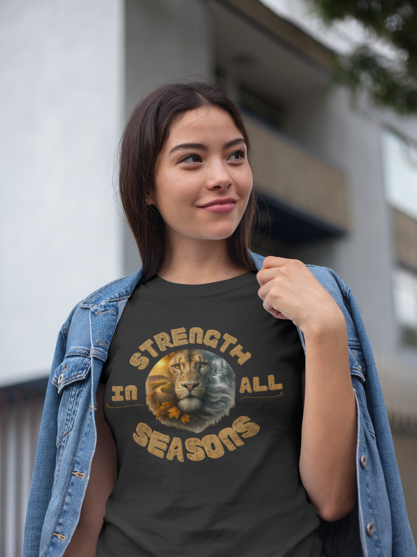 Faith-Inspired “Strength in Every Season” Lion Tee – Two-Tone Face Design