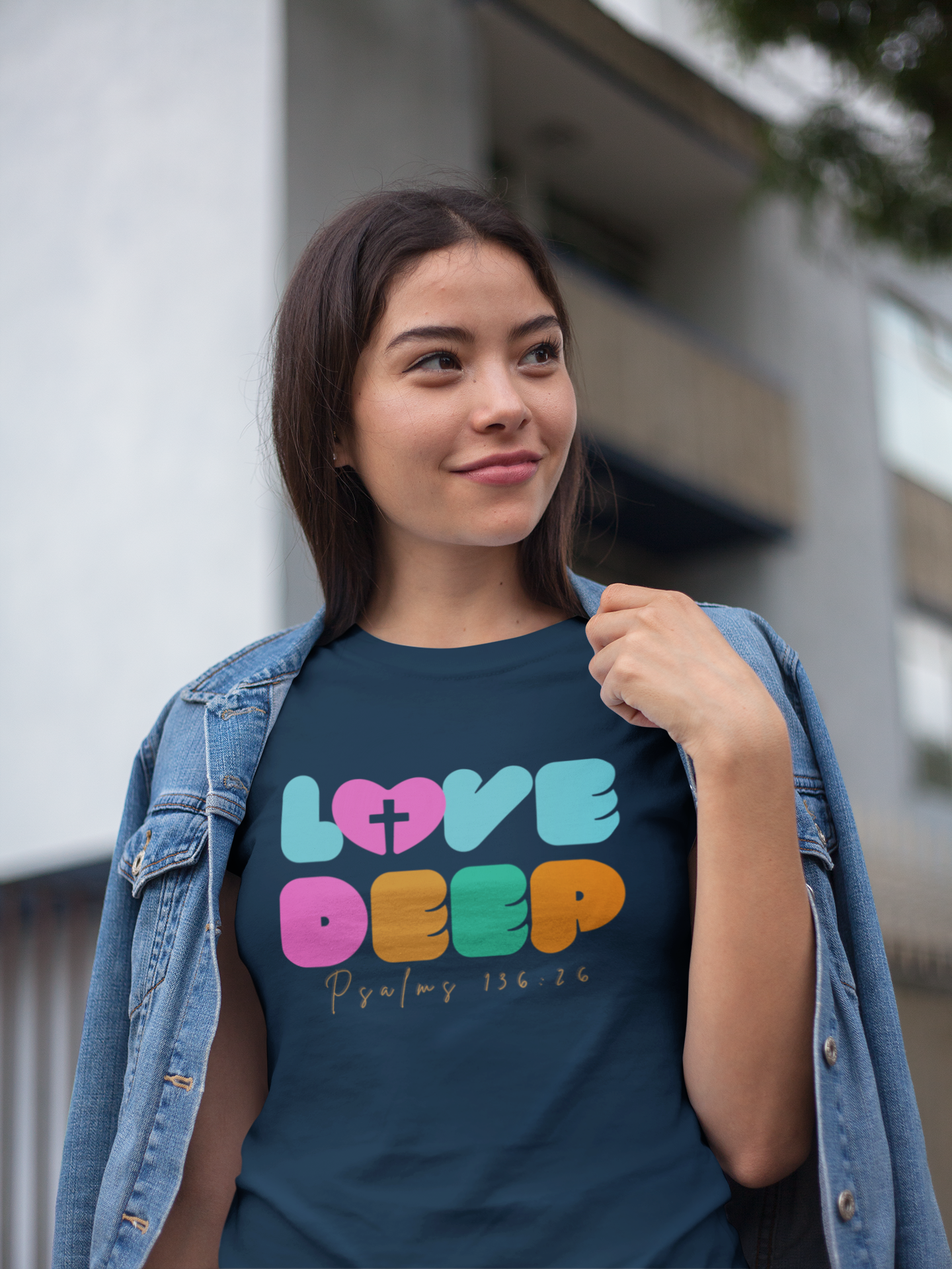 Faith-Inspired “Love Deep” Tee – Heart-Cross Symbol with Psalm 136:26