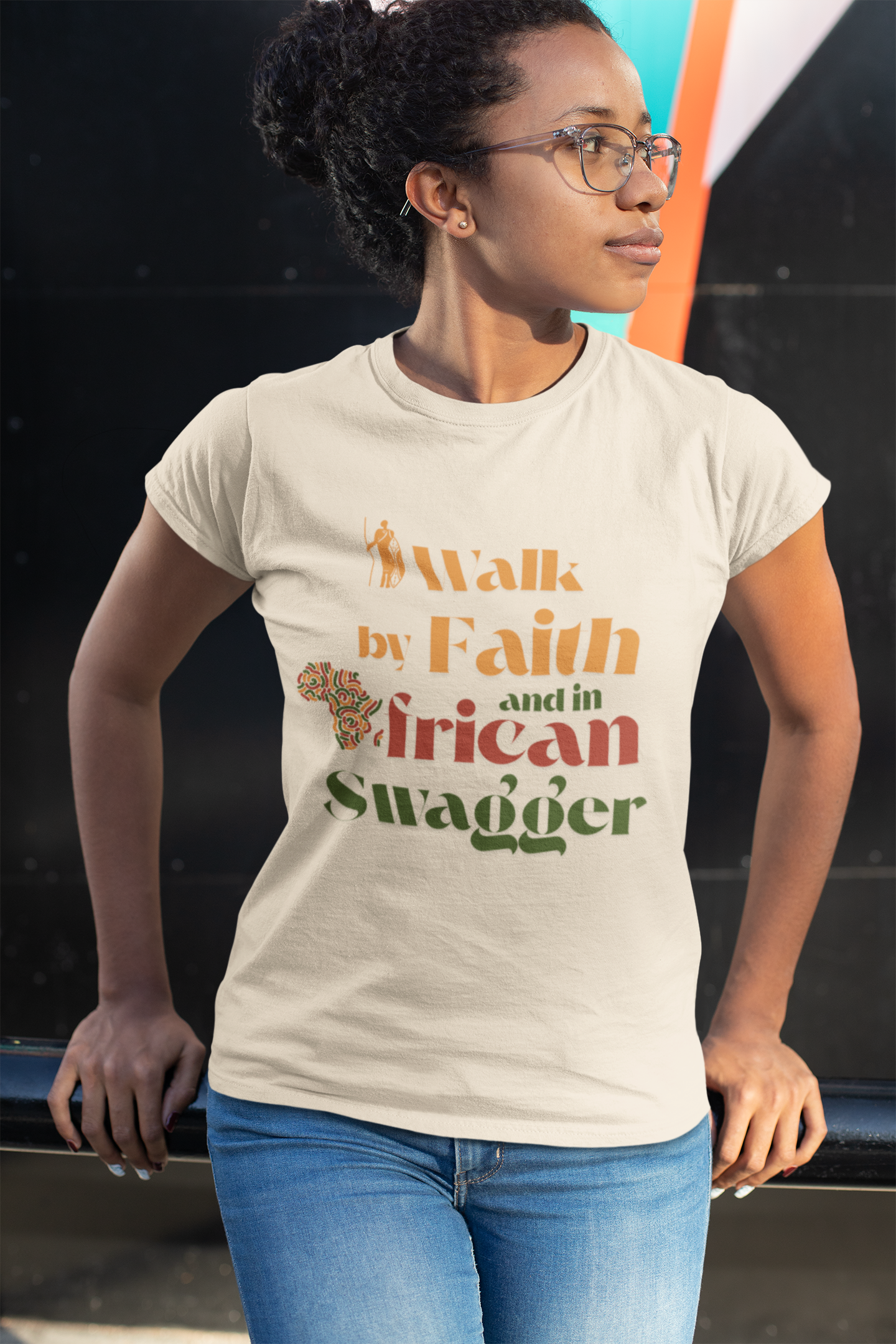 Faith-Inspired “I Walk by Faith” African Swagger Tee