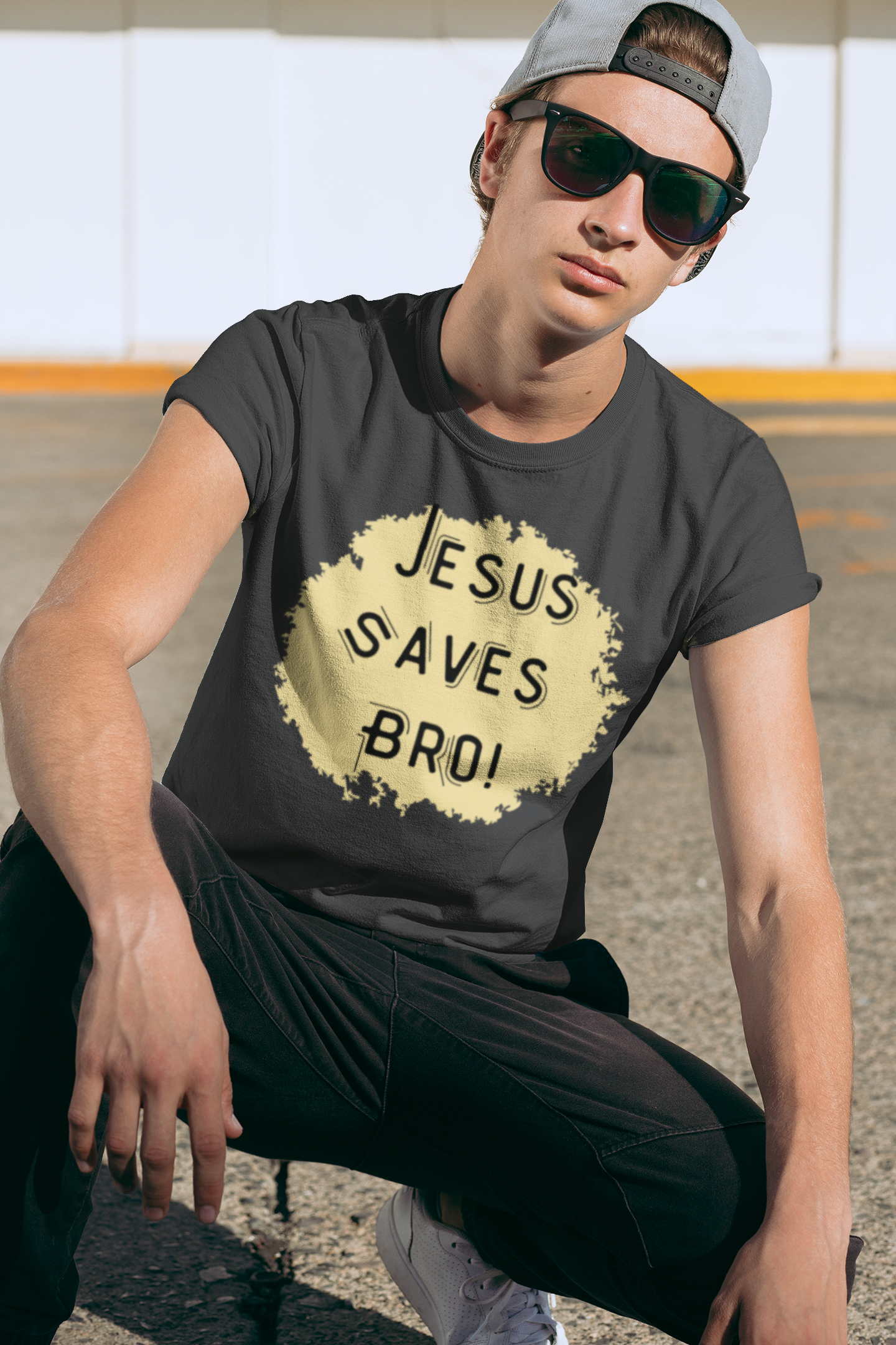 Faith-Inspired “Jesus Saves, Bro” Distressed Tee