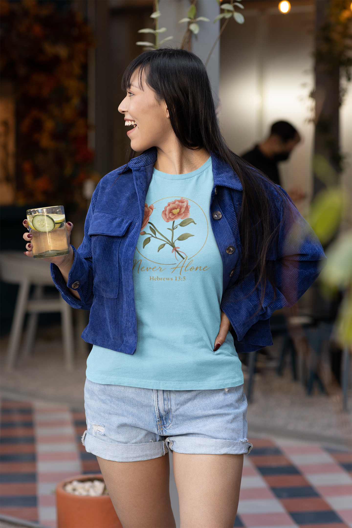 Never Alone T-Shirt – Royal Roses Hebrews 13:5 Christian Tee