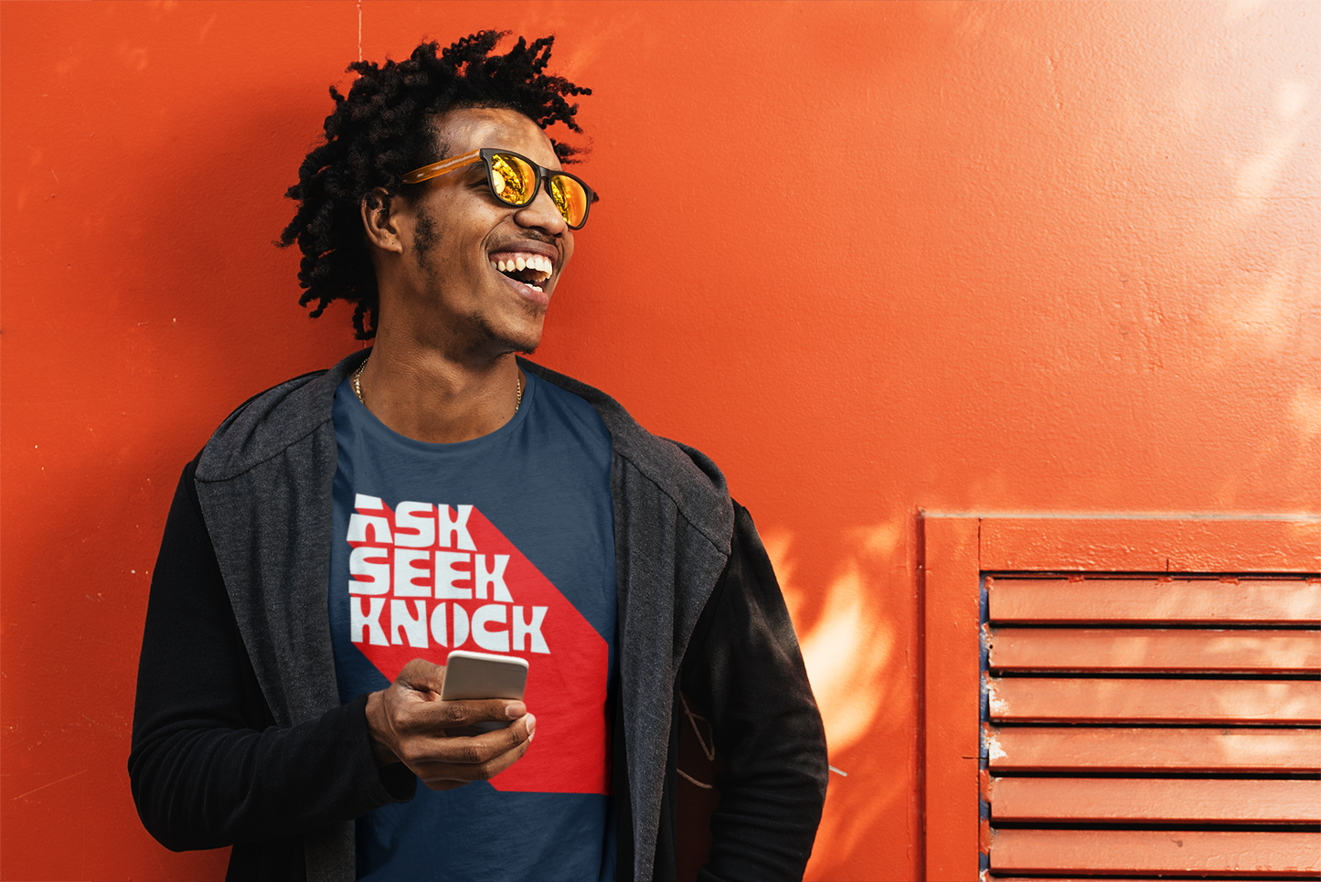 Ask Seek Knock Christian T-Shirt – Matthew 7:7 Bold Red & White