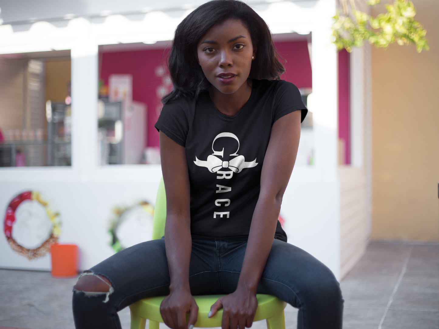Grace Bow Cross Tee – Faith-Inspired Christian Apparel Kenya