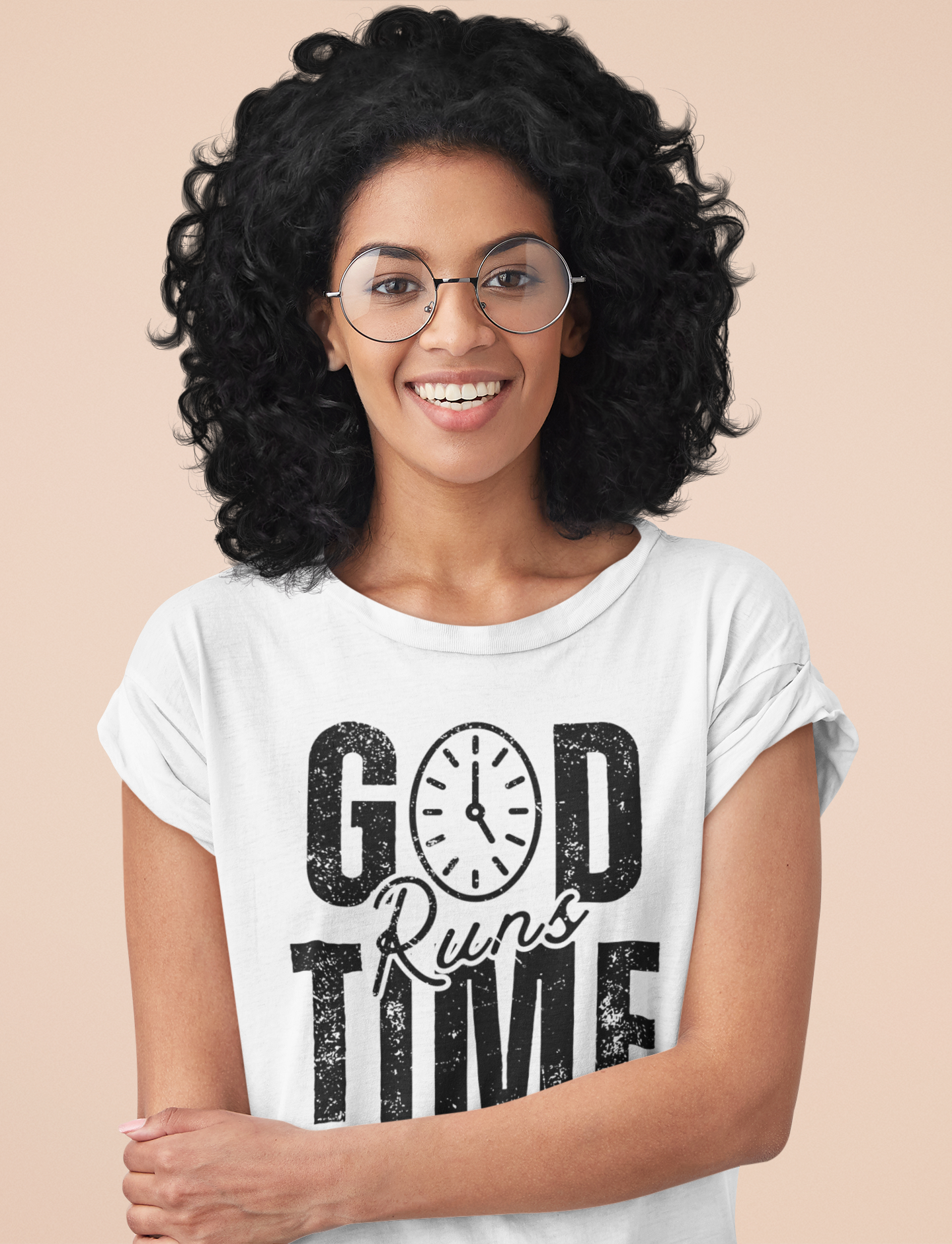 God Runs Time Clock Tee – Faith-Inspired Christian Apparel Kenya