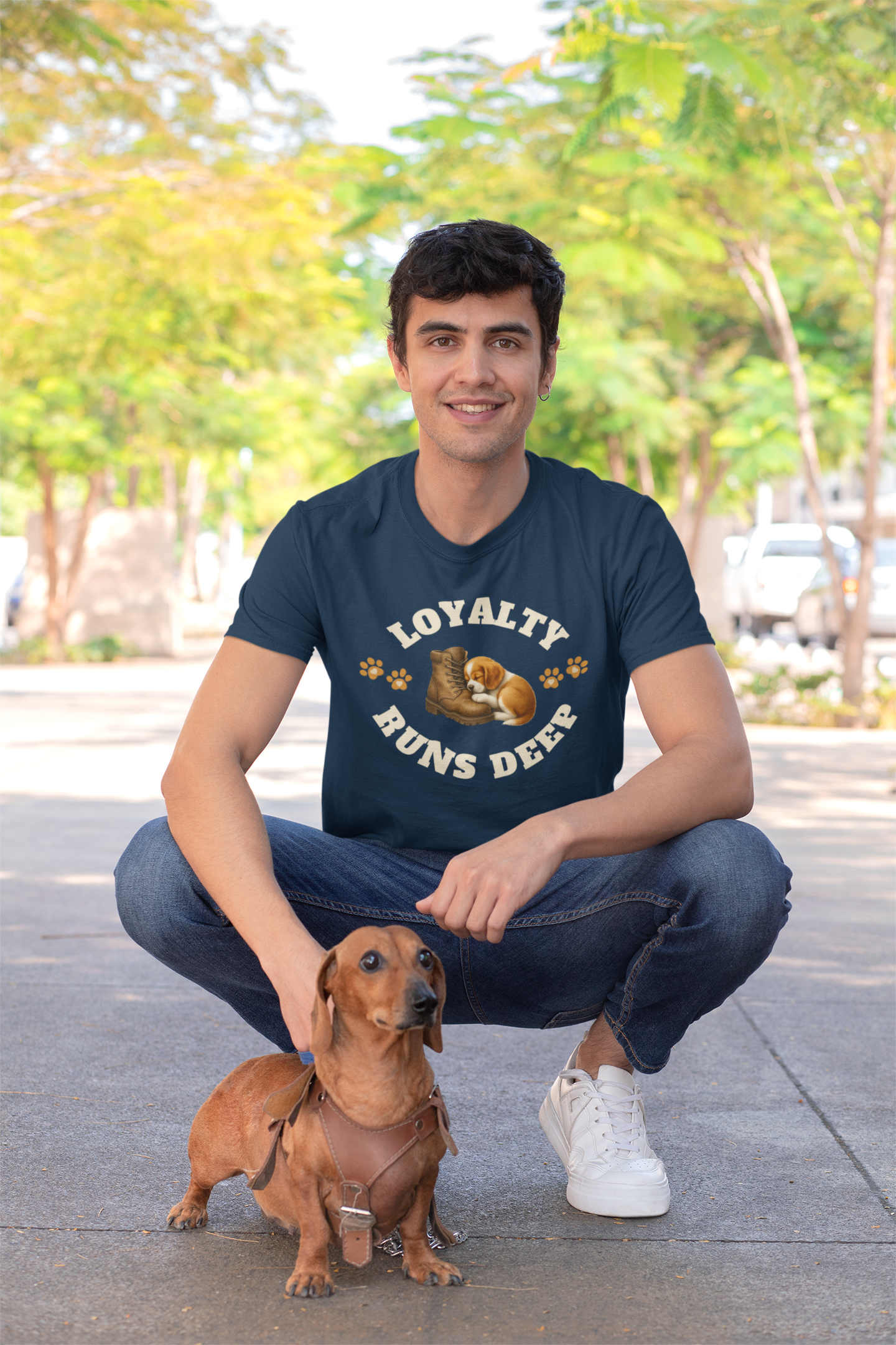 “Loyalty Runs Deep” Tee – Faith-Inspired Dog & Shoe Design