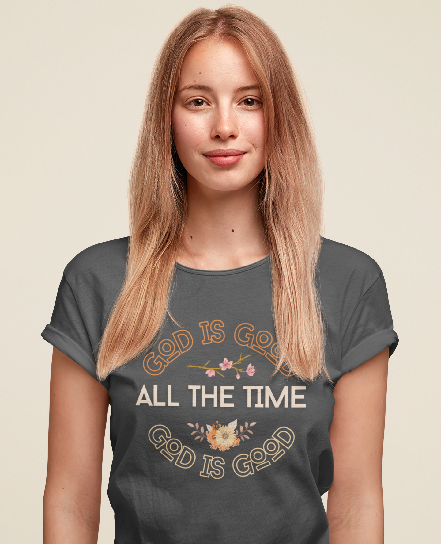 Faith-Inspired “God Is Good All the Time” Floral Tee – Christian Encouragement Shirt