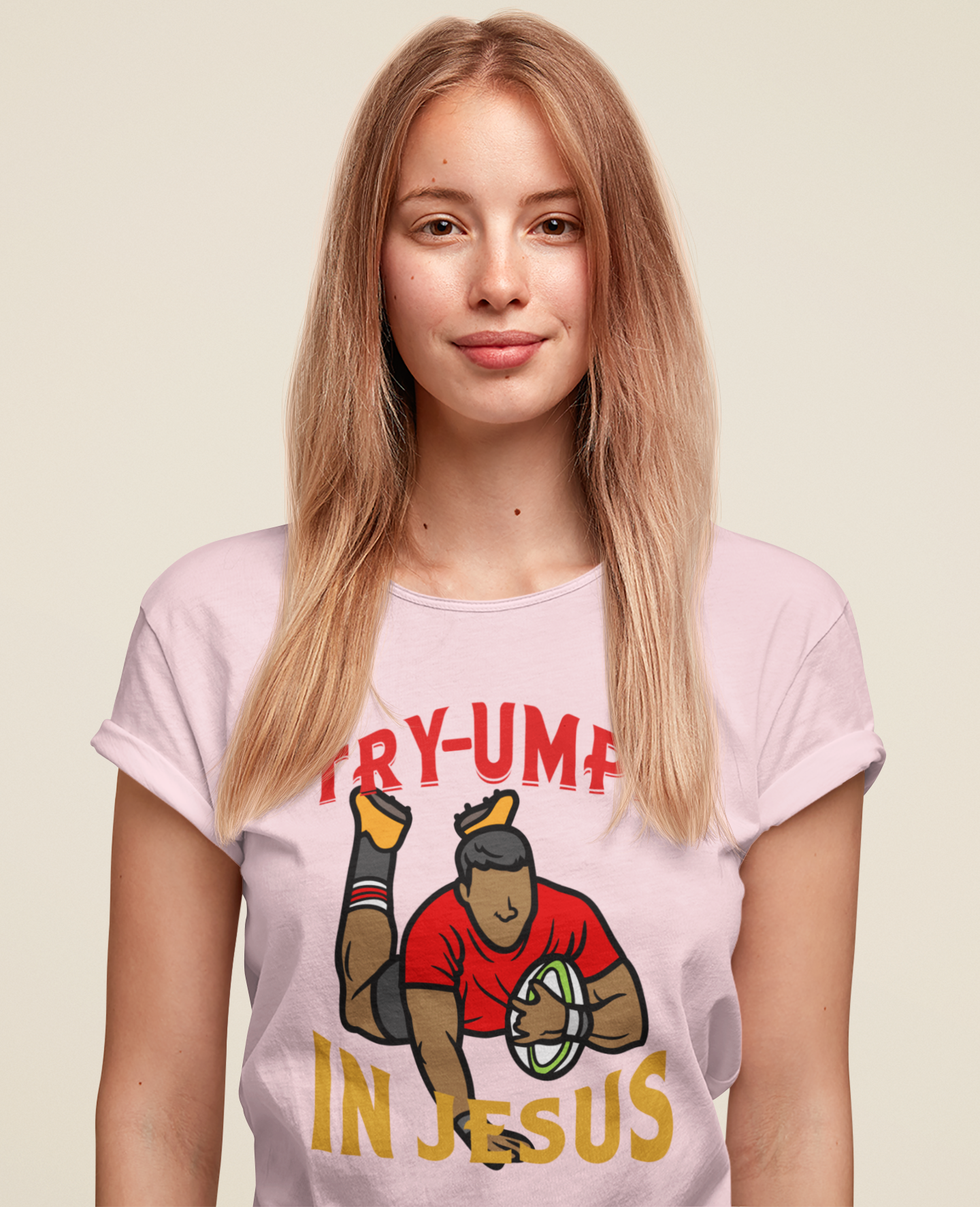 “Try-umph in Jesus” Rugby Faith Tee – Bold Christian Victory Shirt