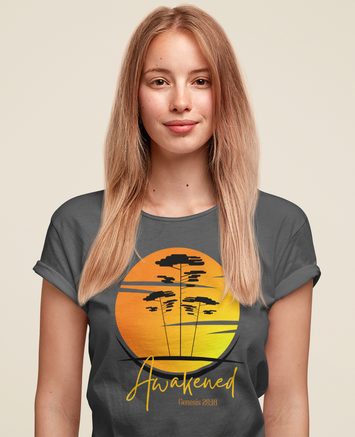 Faith-Inspired “Awakened” Retro Sunset Tee – Genesis 28 Encounter Design