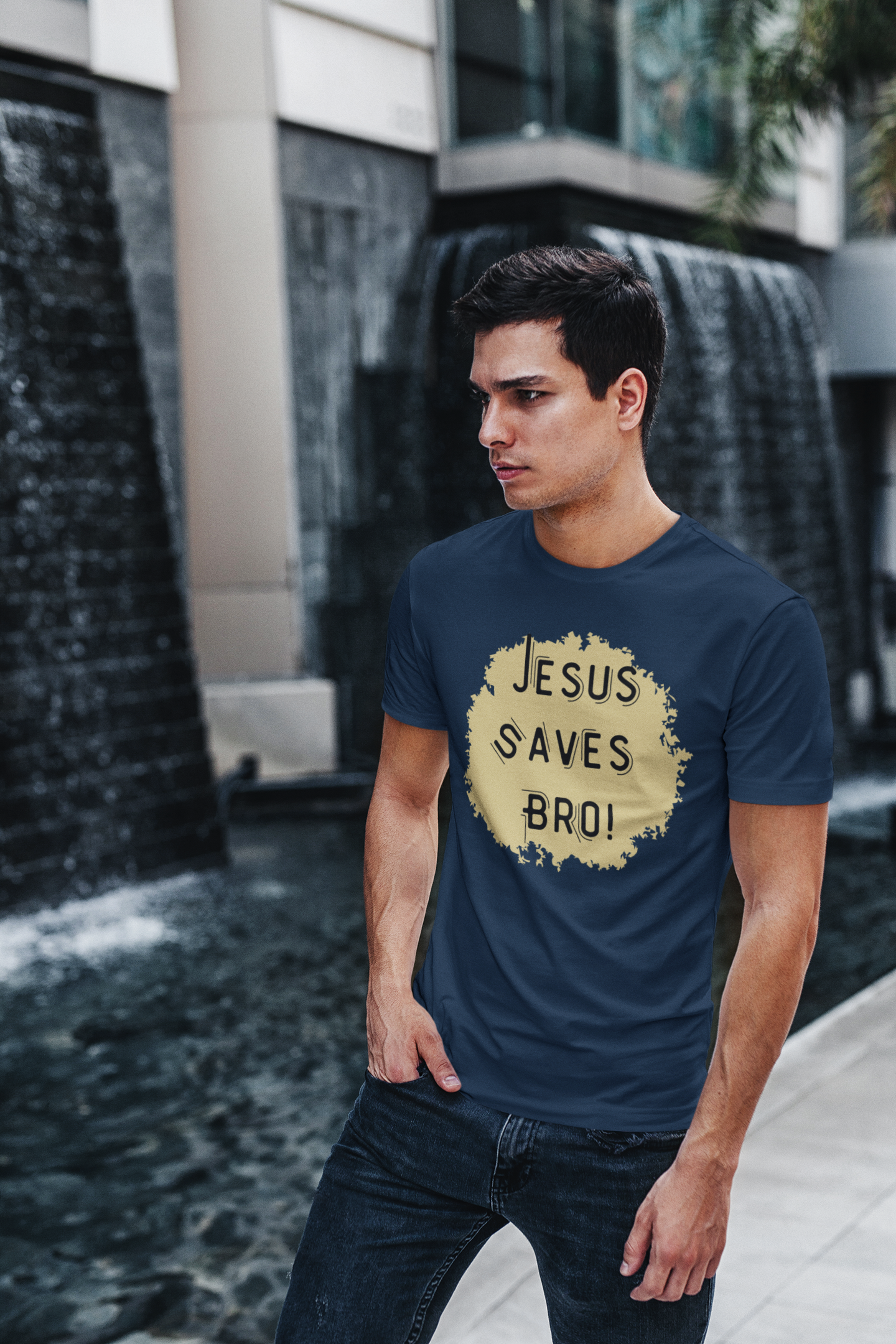 Faith-Inspired “Jesus Saves, Bro” Distressed Tee
