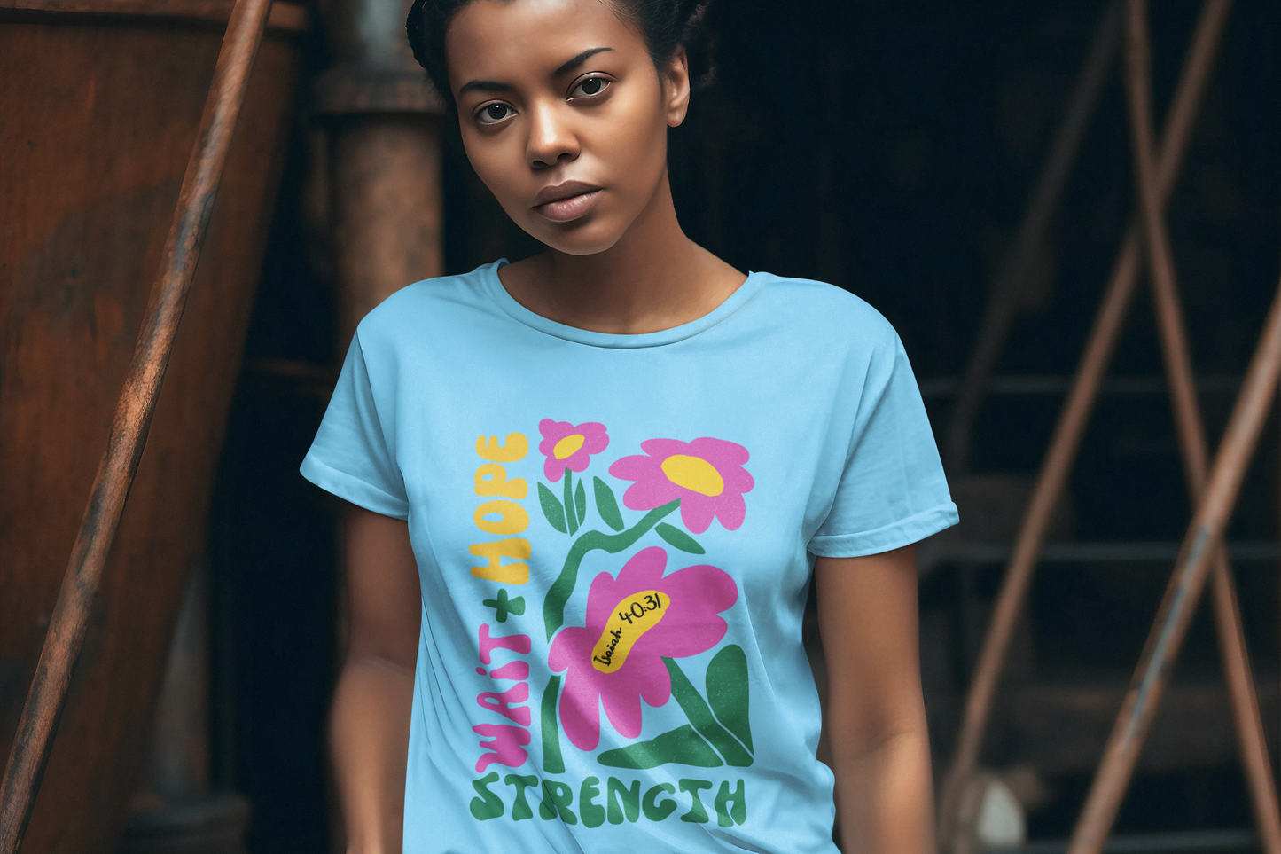 Floral Isaiah 40:31 Christian T-Shirt – Wait + Hope = Strength