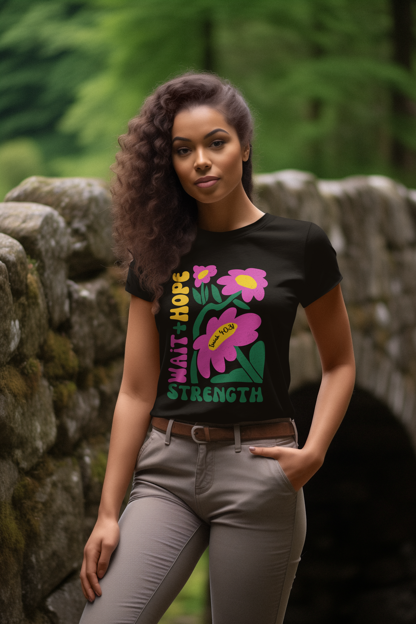 Floral Isaiah 40:31 Christian T-Shirt – Wait + Hope = Strength