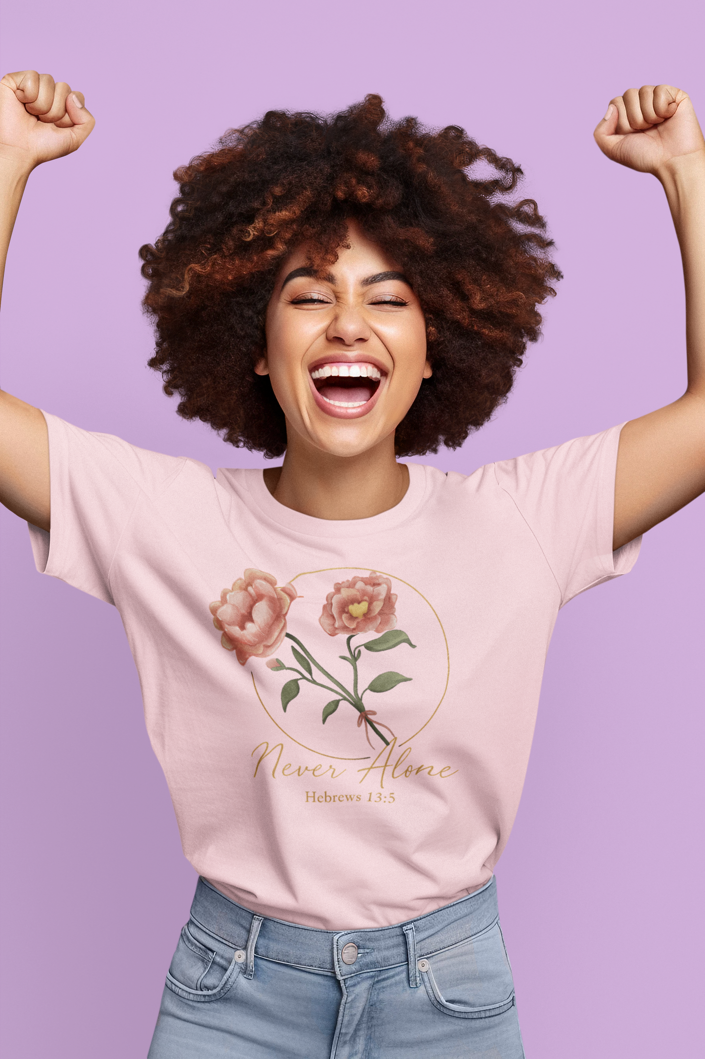Never Alone T-Shirt – Royal Roses Hebrews 13:5 Christian Tee