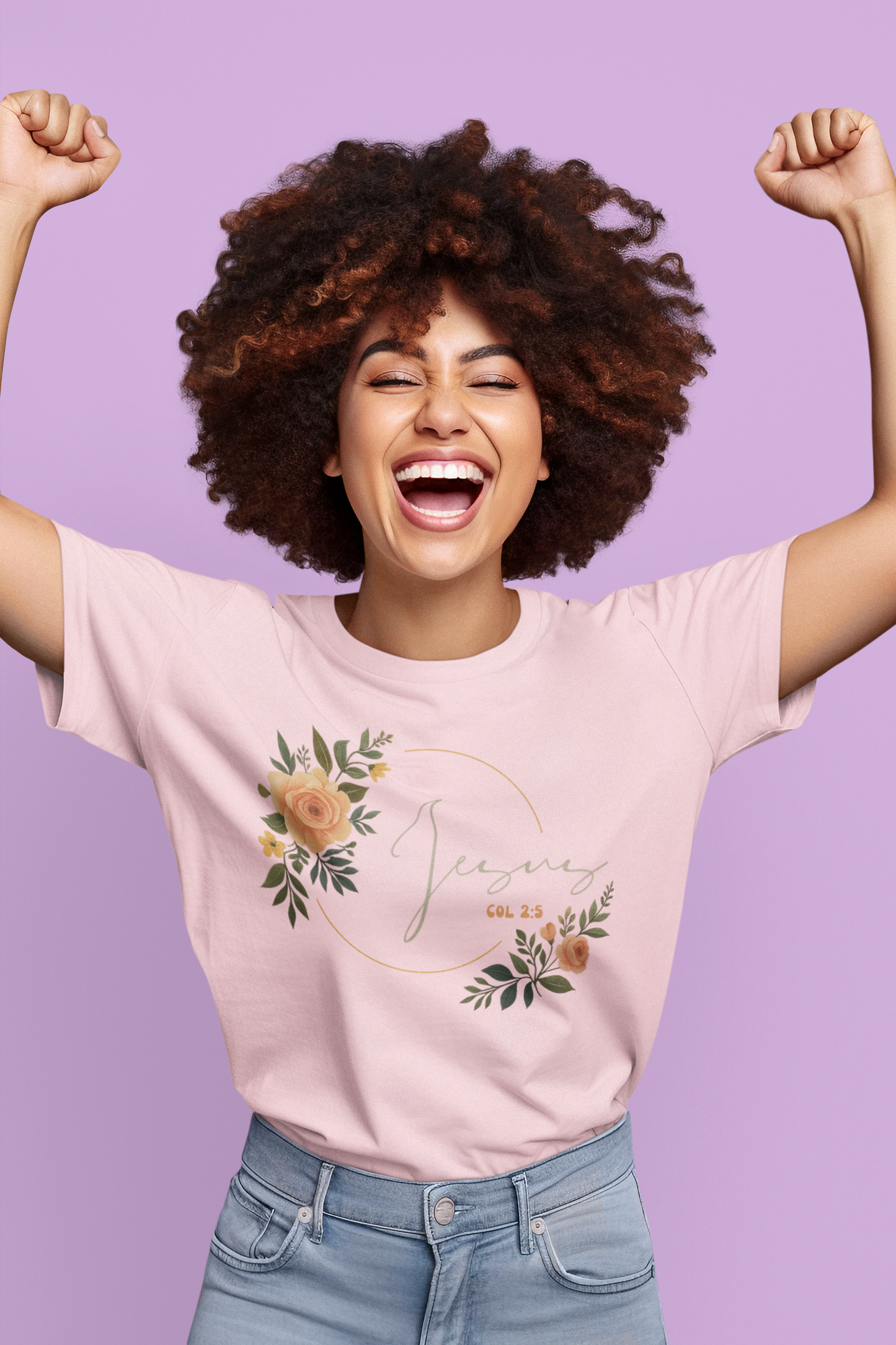 Rooted in Christ T-Shirt – Floral Jesus Design with Colossians 2:5