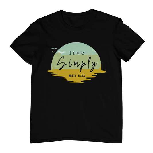 Live Simply Retro Sunset T-Shirt – Matthew 6:33