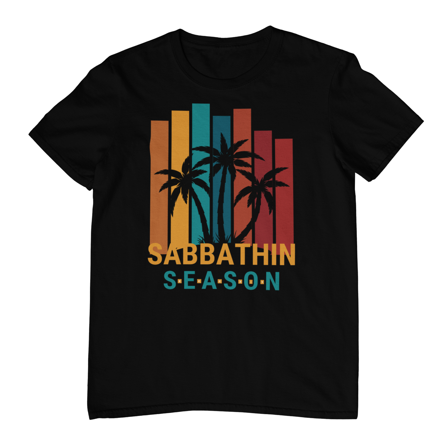 Sabbathin’ Retro Sunset T-Shirt – Faith-Inspired Palm Tree Tee