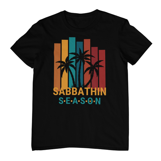 Sabbathin’ Retro Sunset T-Shirt – Faith-Inspired Palm Tree Tee