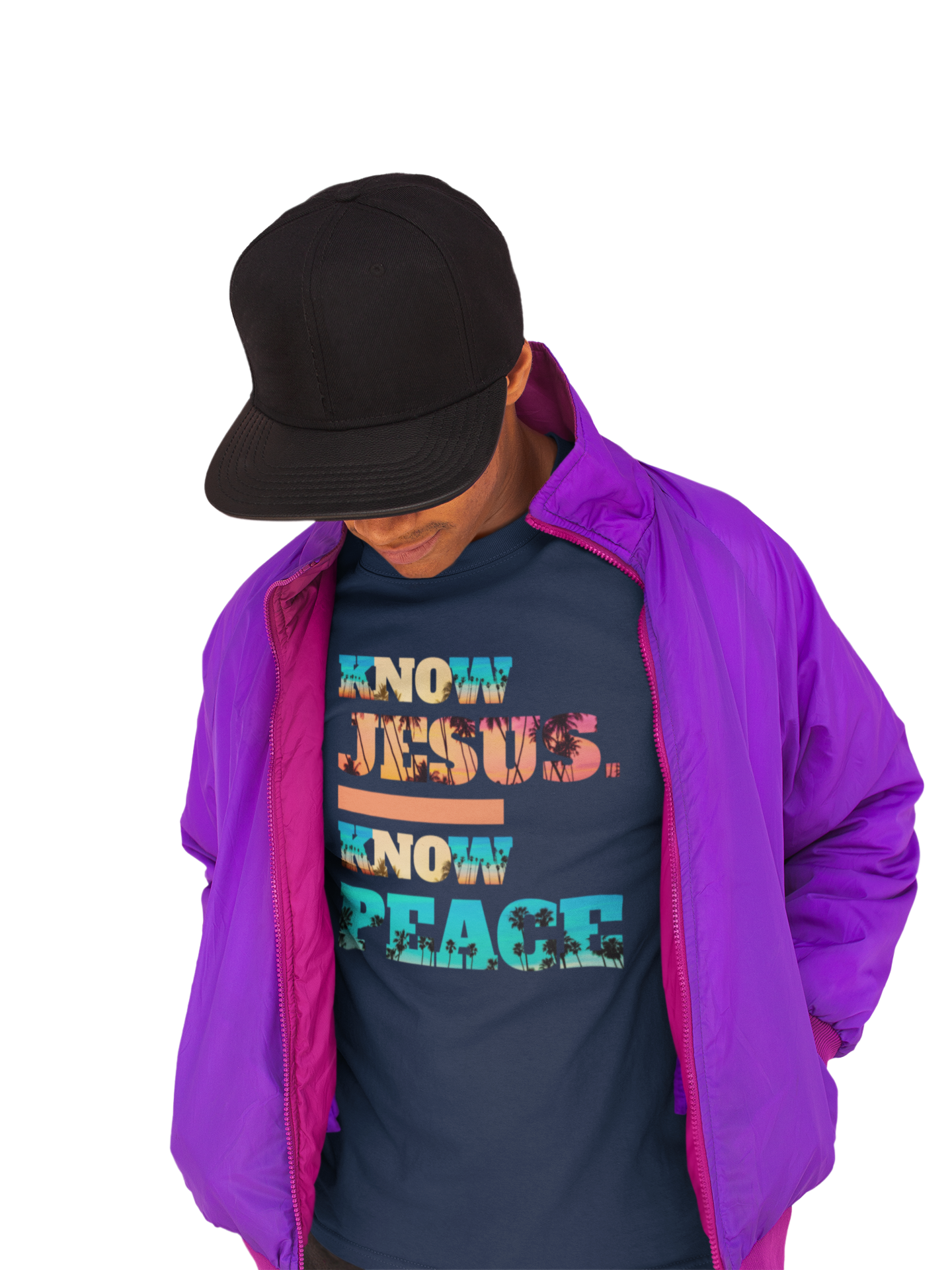 Know Jesus Know Peace T-Shirt – Bold Yellow No + Retro Sunset Design