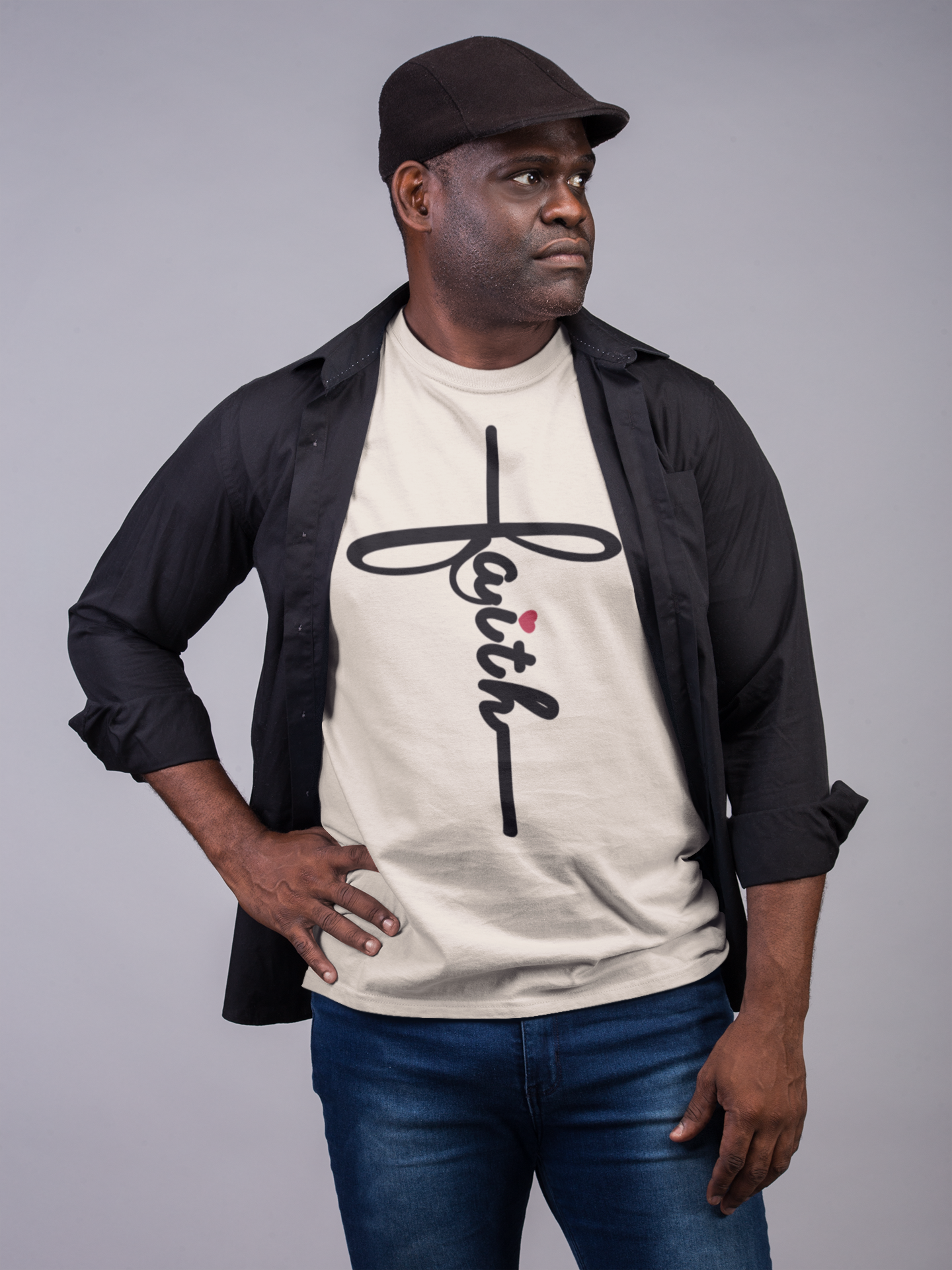 Faith Cross Tee – Vertical Script Christian Apparel Kenya