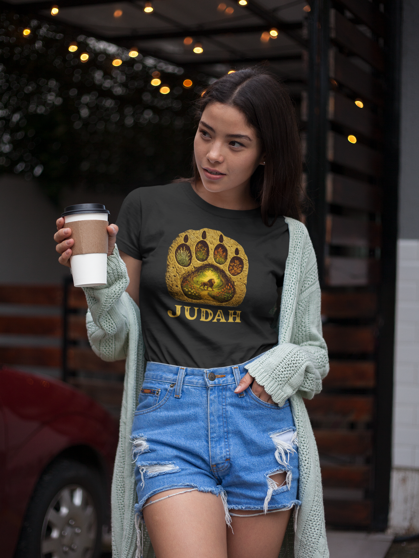Faith-Inspired “Majestic Footprint” Tee – Lion Print Filled with Nature Imagery