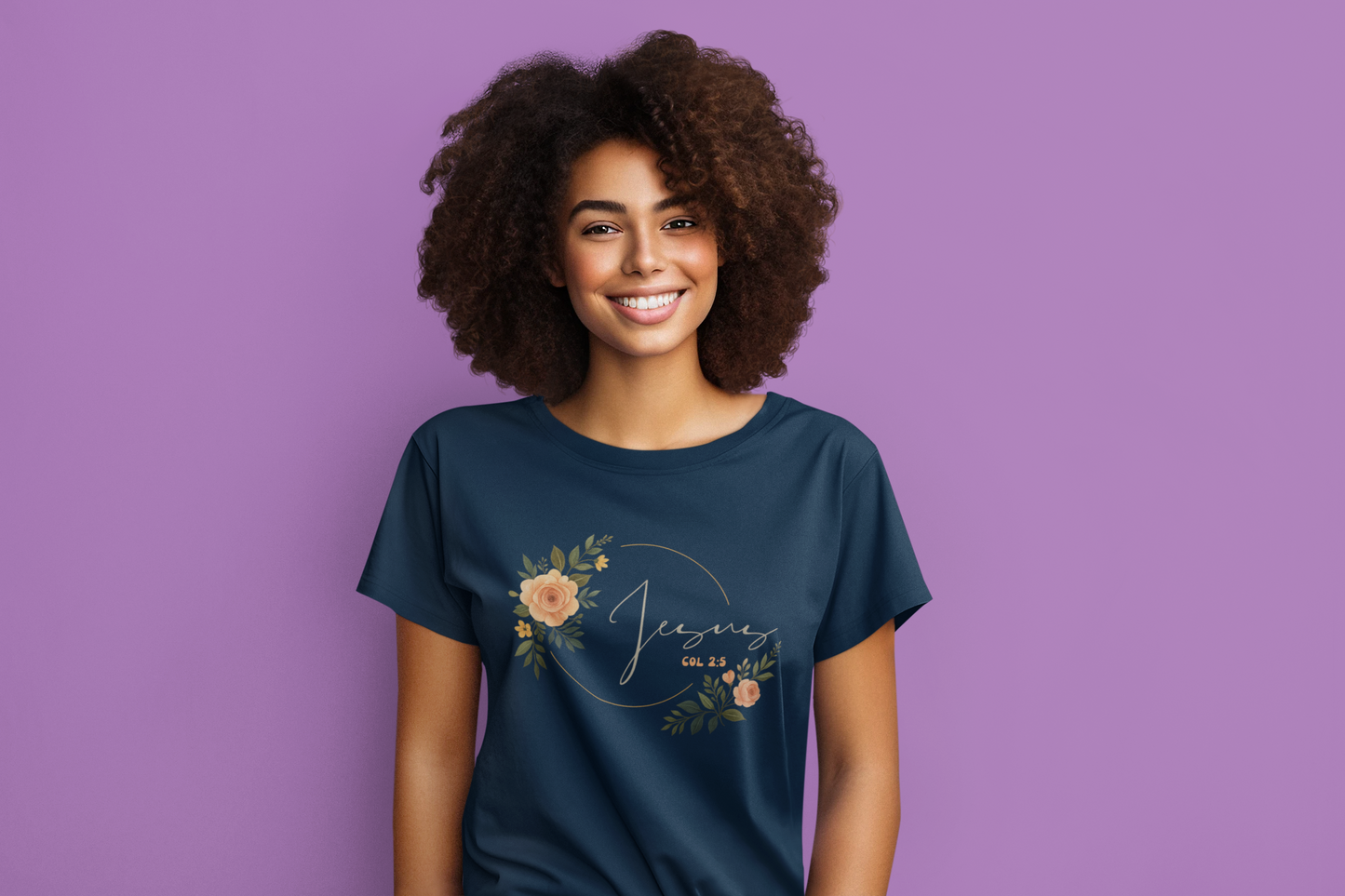 Rooted in Christ T-Shirt – Floral Jesus Design with Colossians 2:5