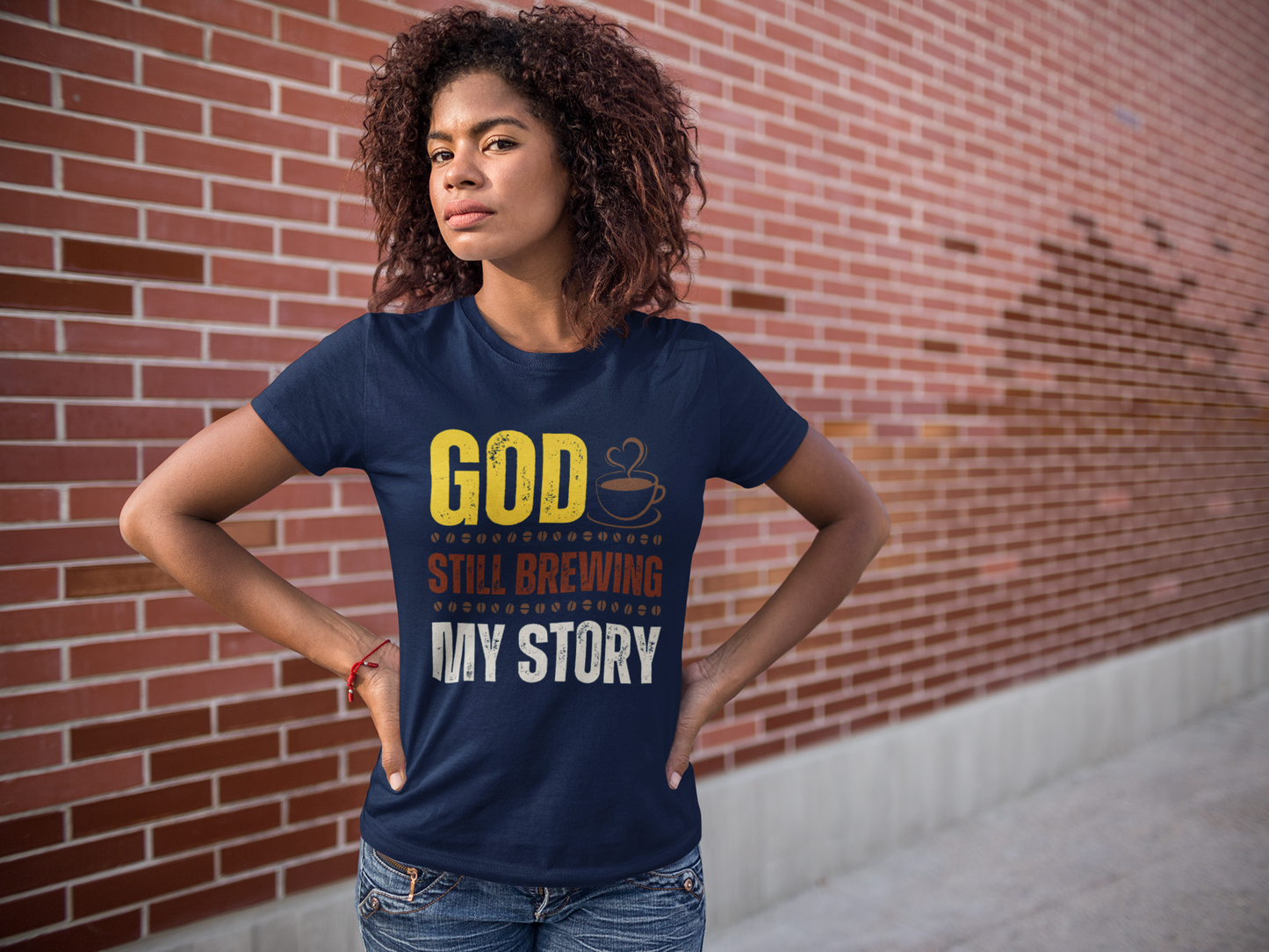 God Still Brewing My Story Tee – Faith-Inspired Coffee Theme